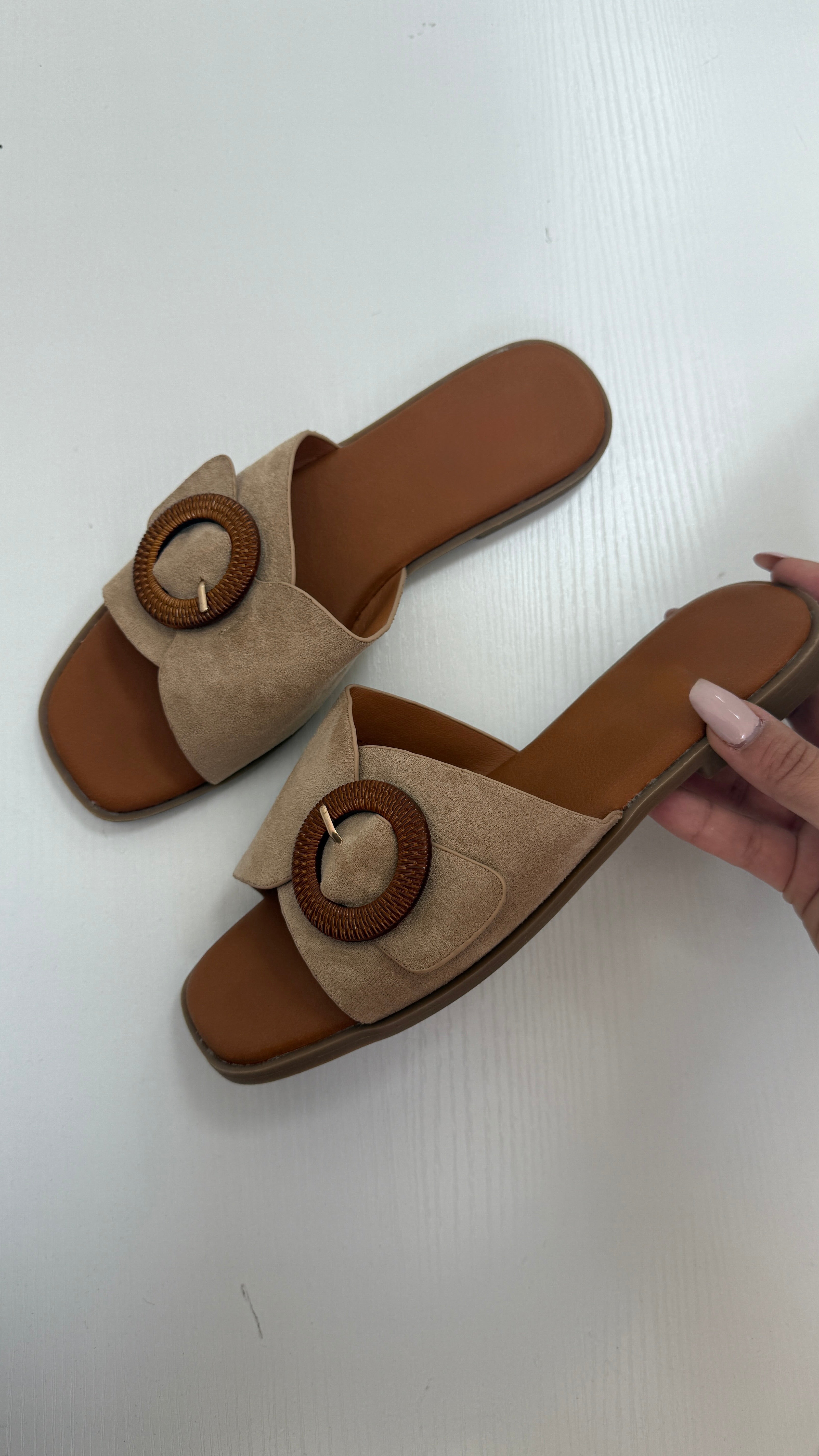 Louanne Faux Suede Buckle Detail Sliders