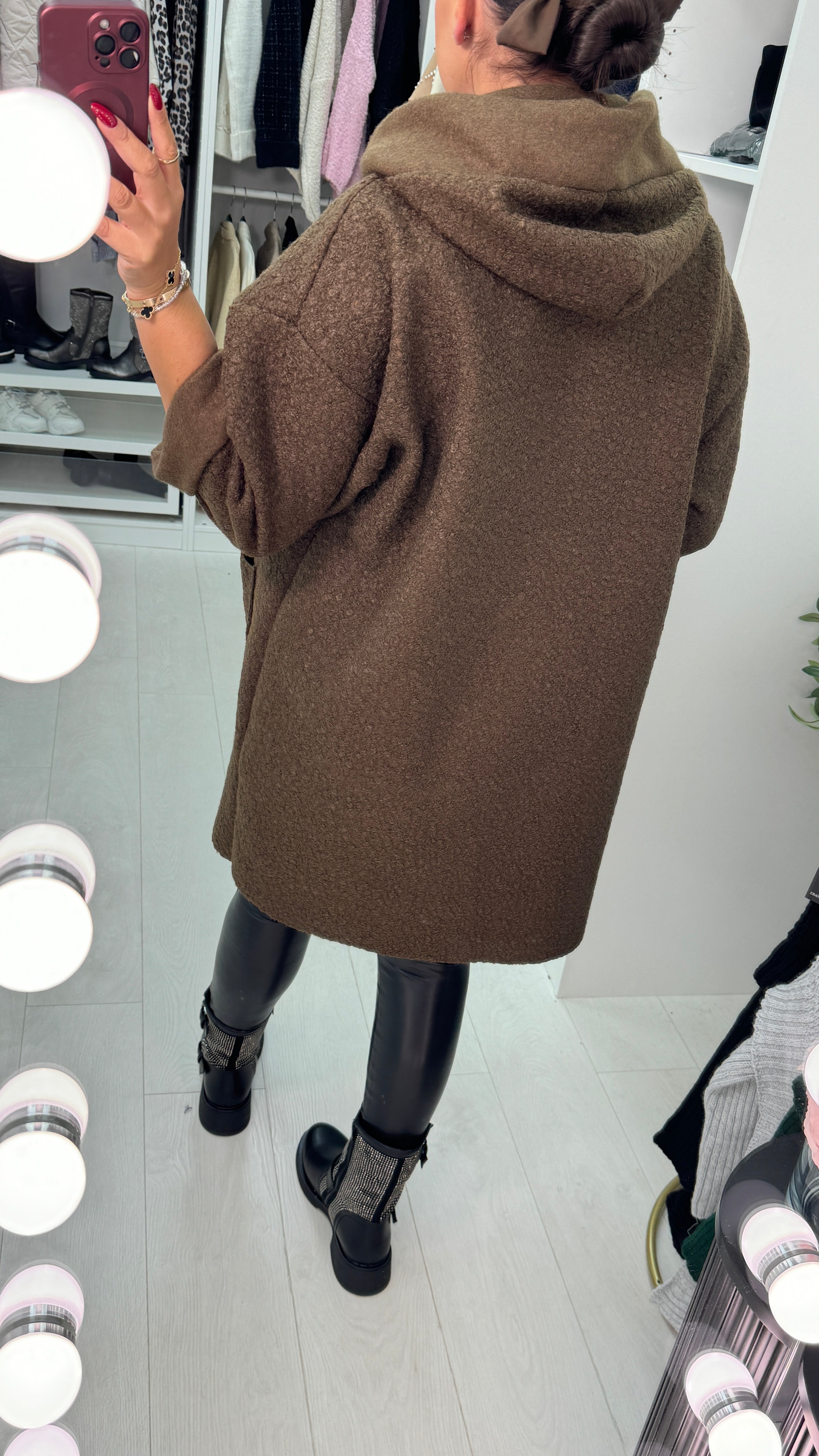 Lindsey Boucle Hooded Leopard Detail Jacket