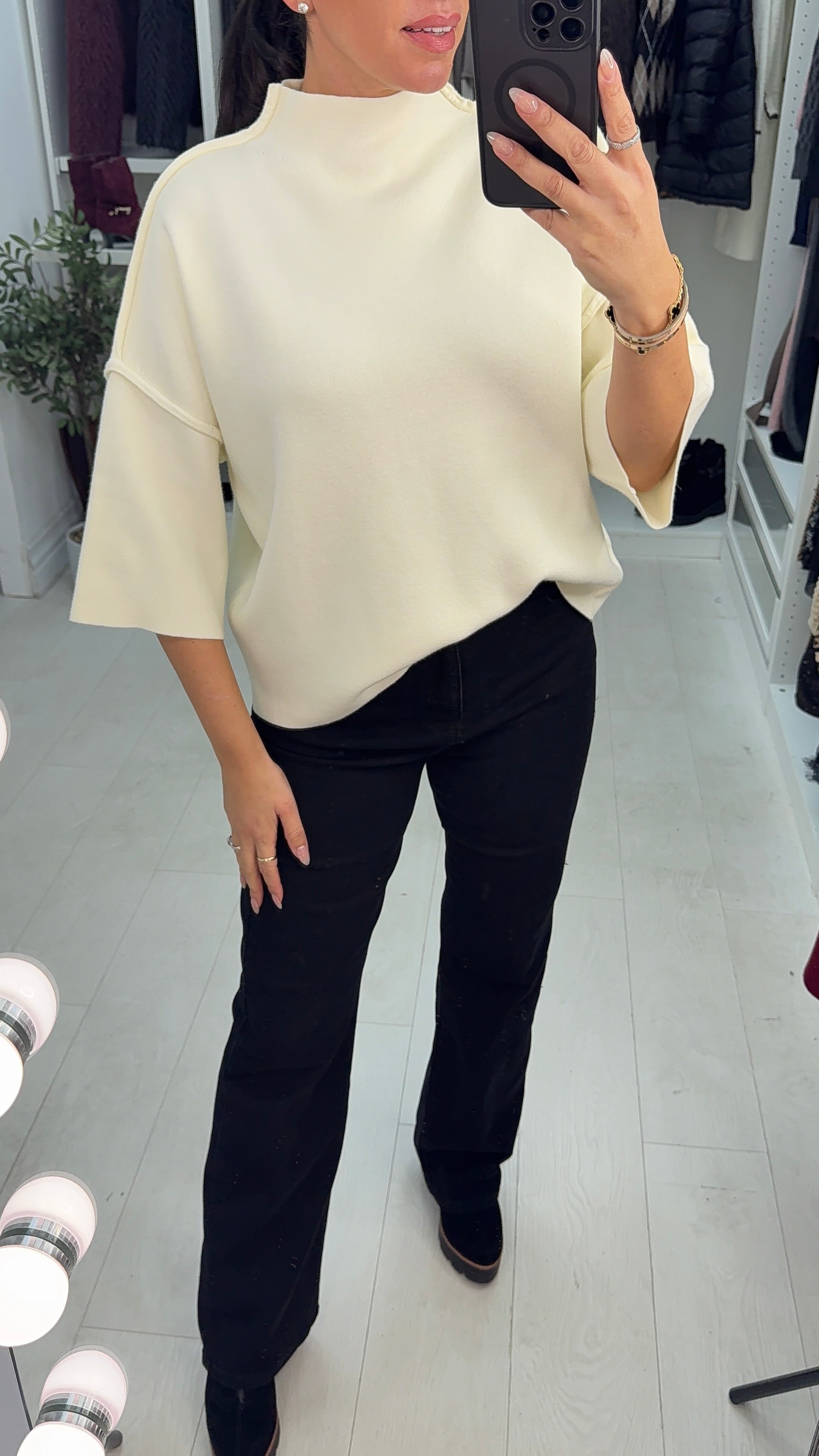 Vendetta Plain High Neck 3/4 Sleeve Jumper