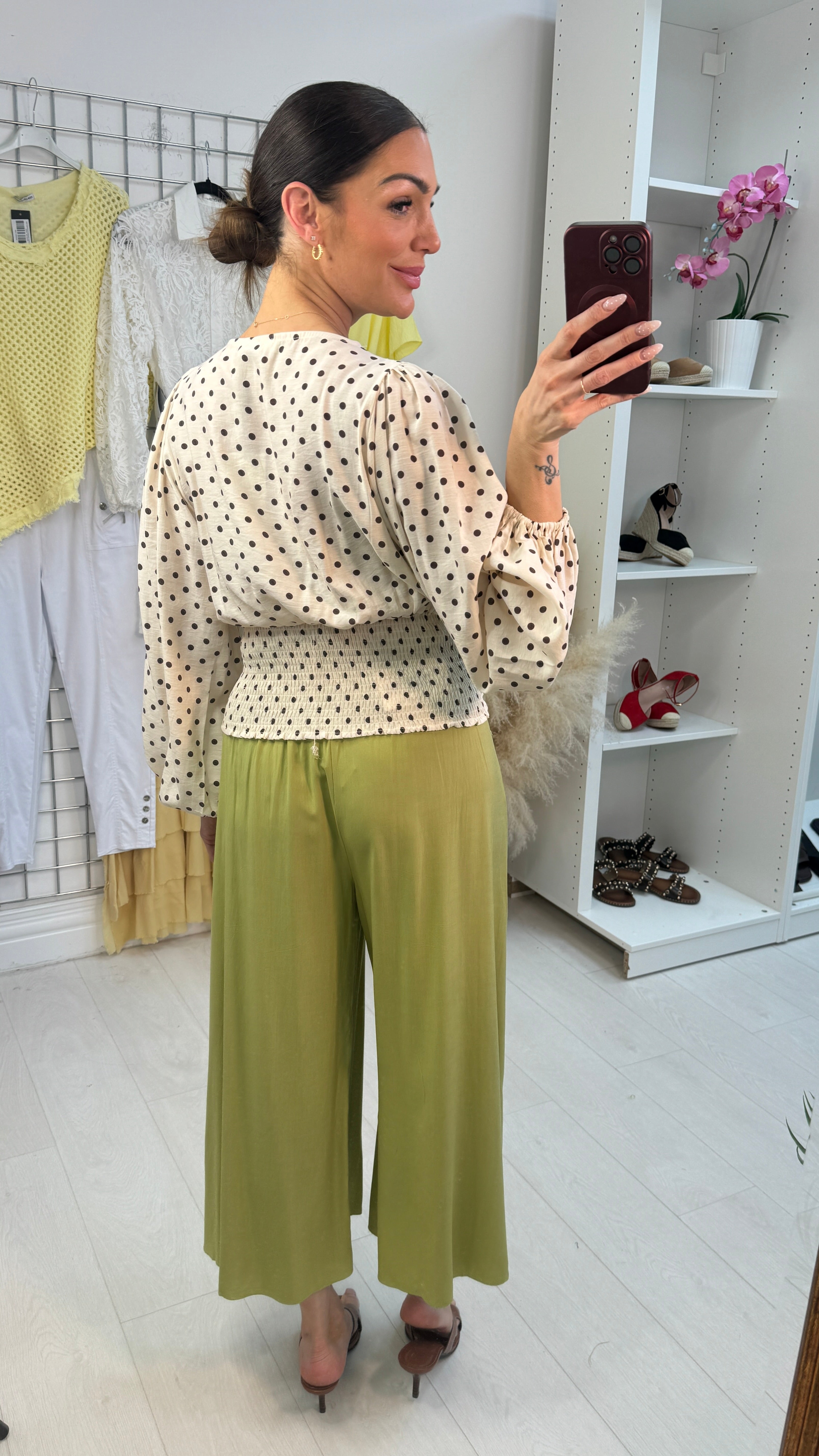 Haley Polka Dot Deep V Neck Top