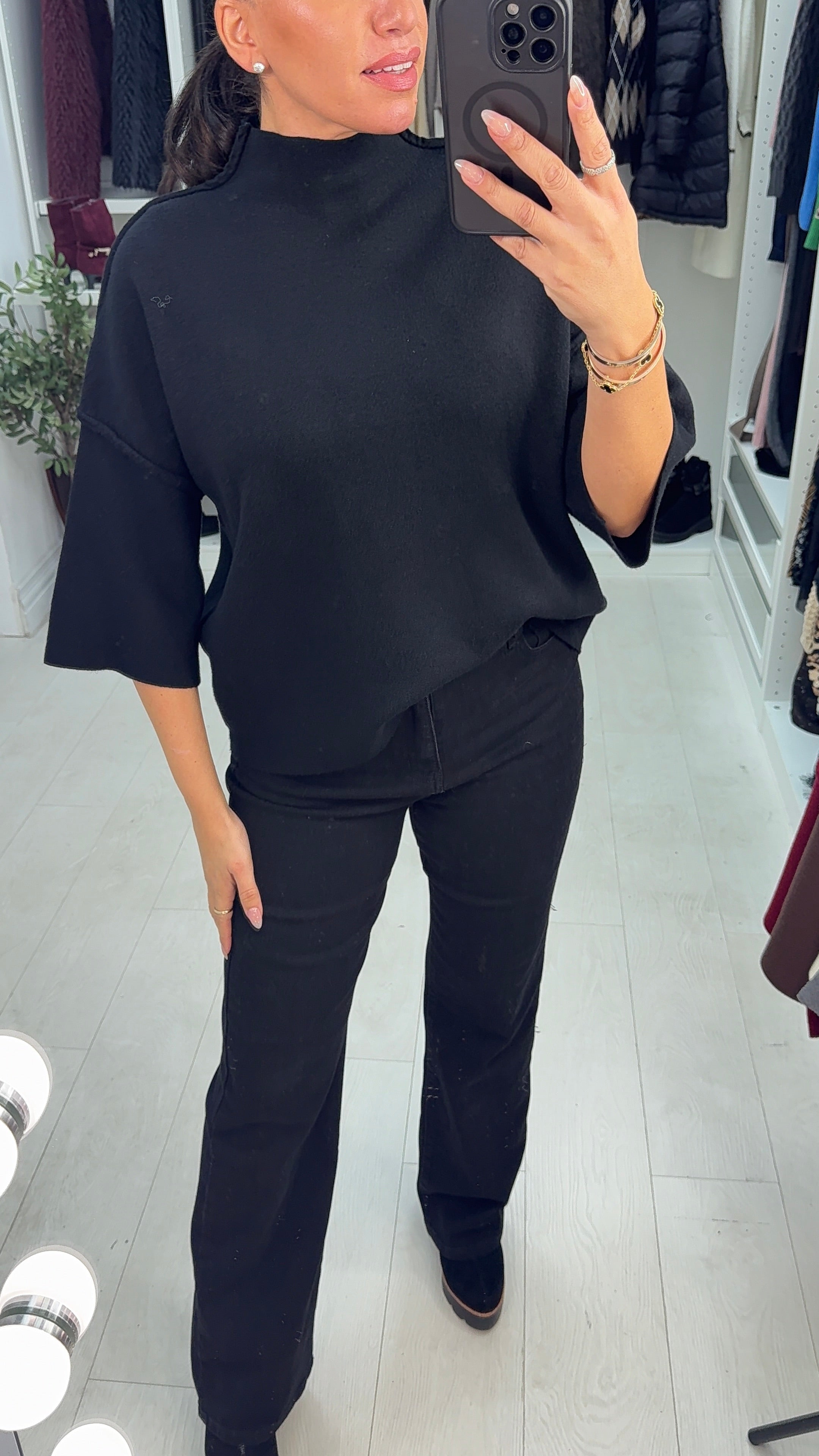 Vendetta Plain High Neck 3/4 Sleeve Jumper