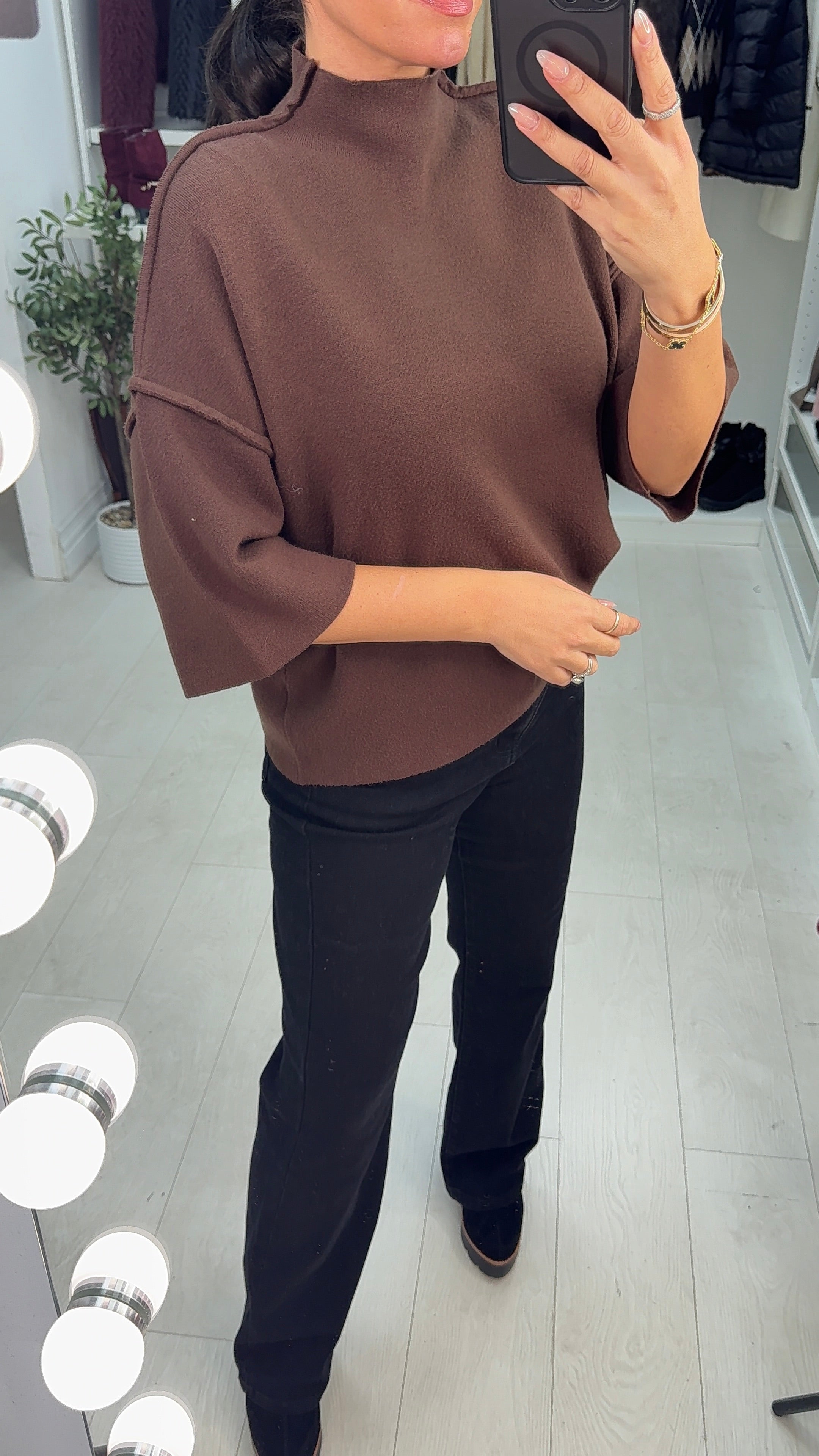 Vendetta Plain High Neck 3/4 Sleeve Jumper