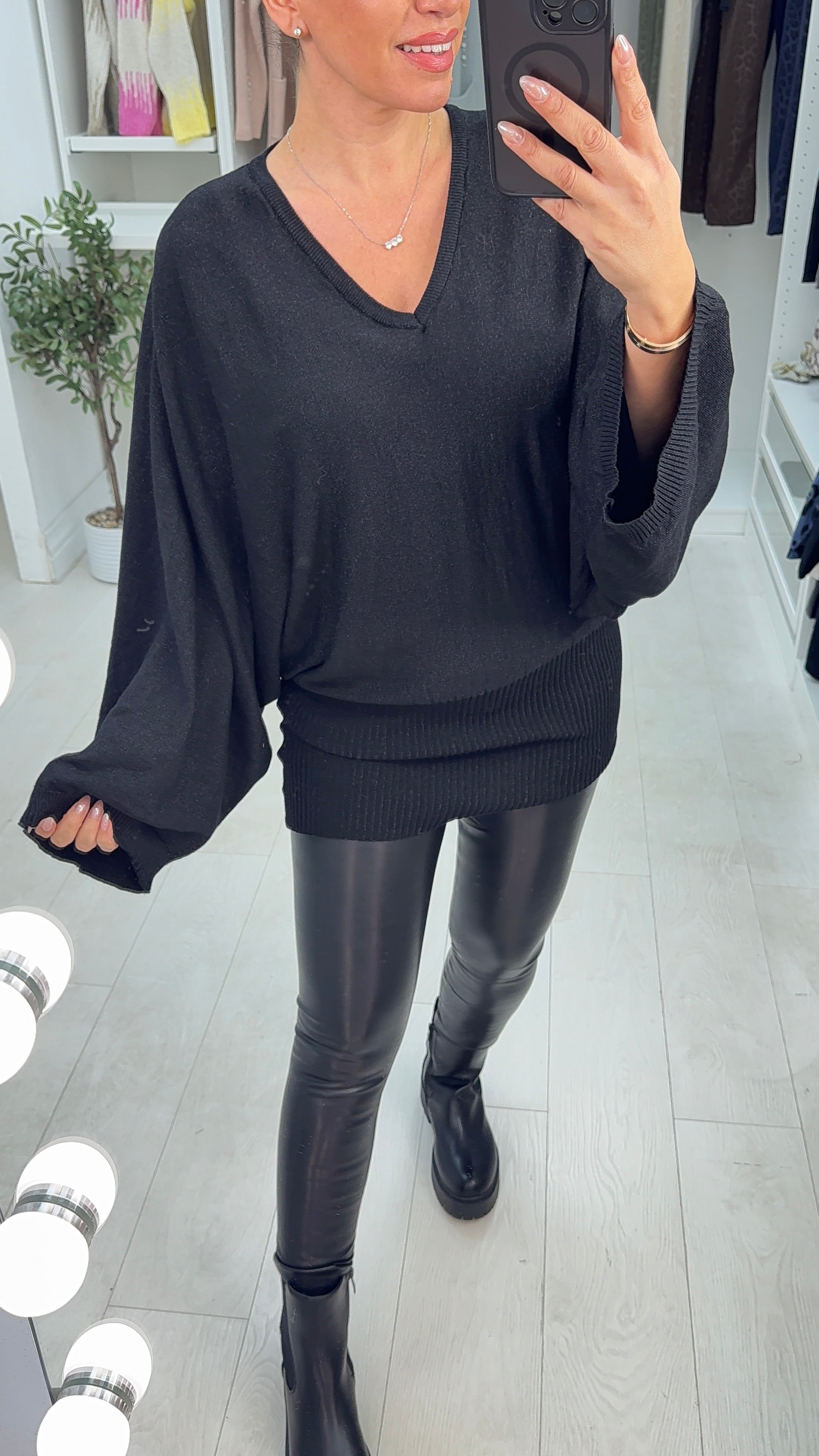 Glinda Lurex V Neck Batwing Sleeve Jumper