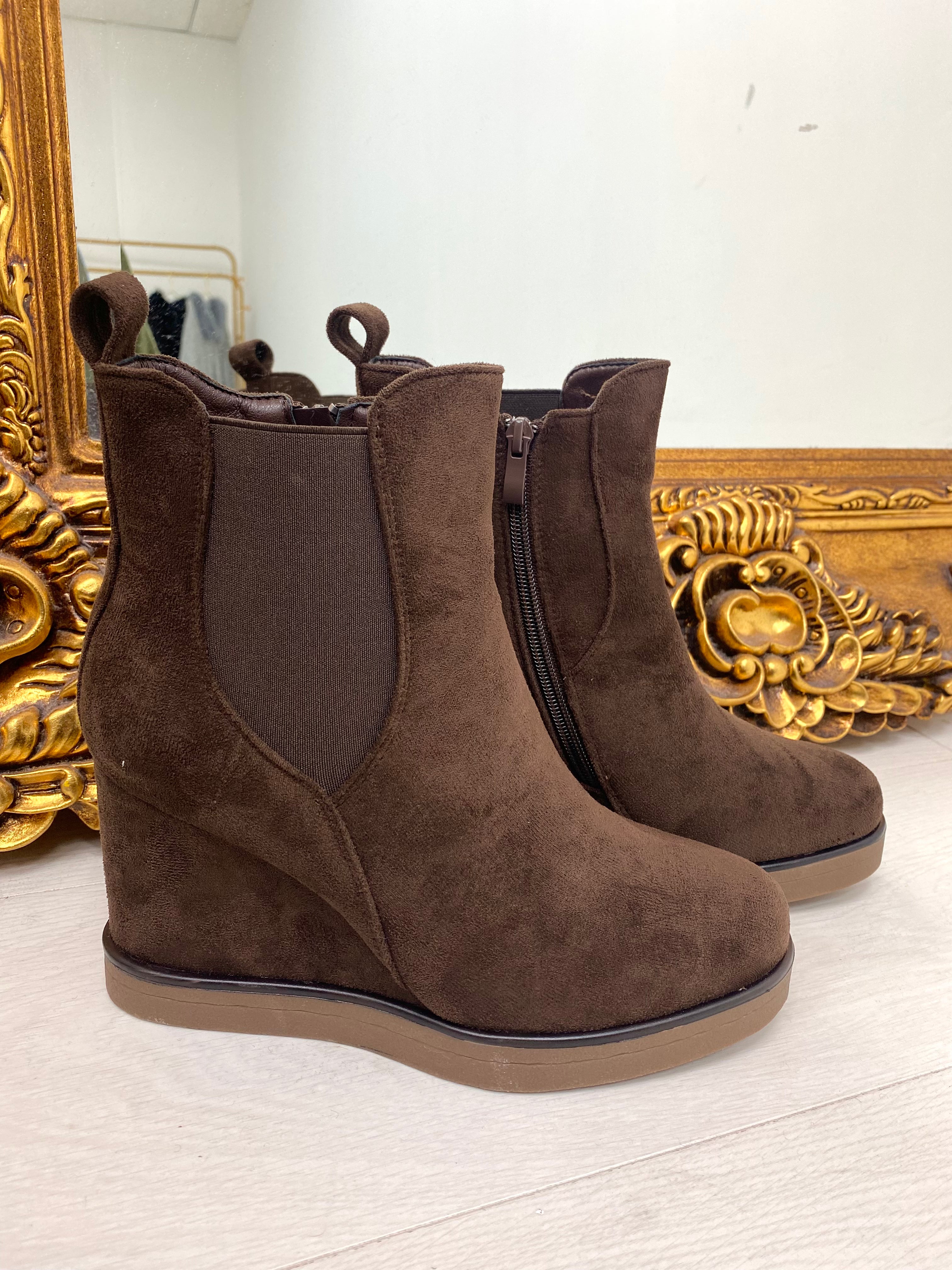 Tiana Plain Faux Suede Wedge Boots