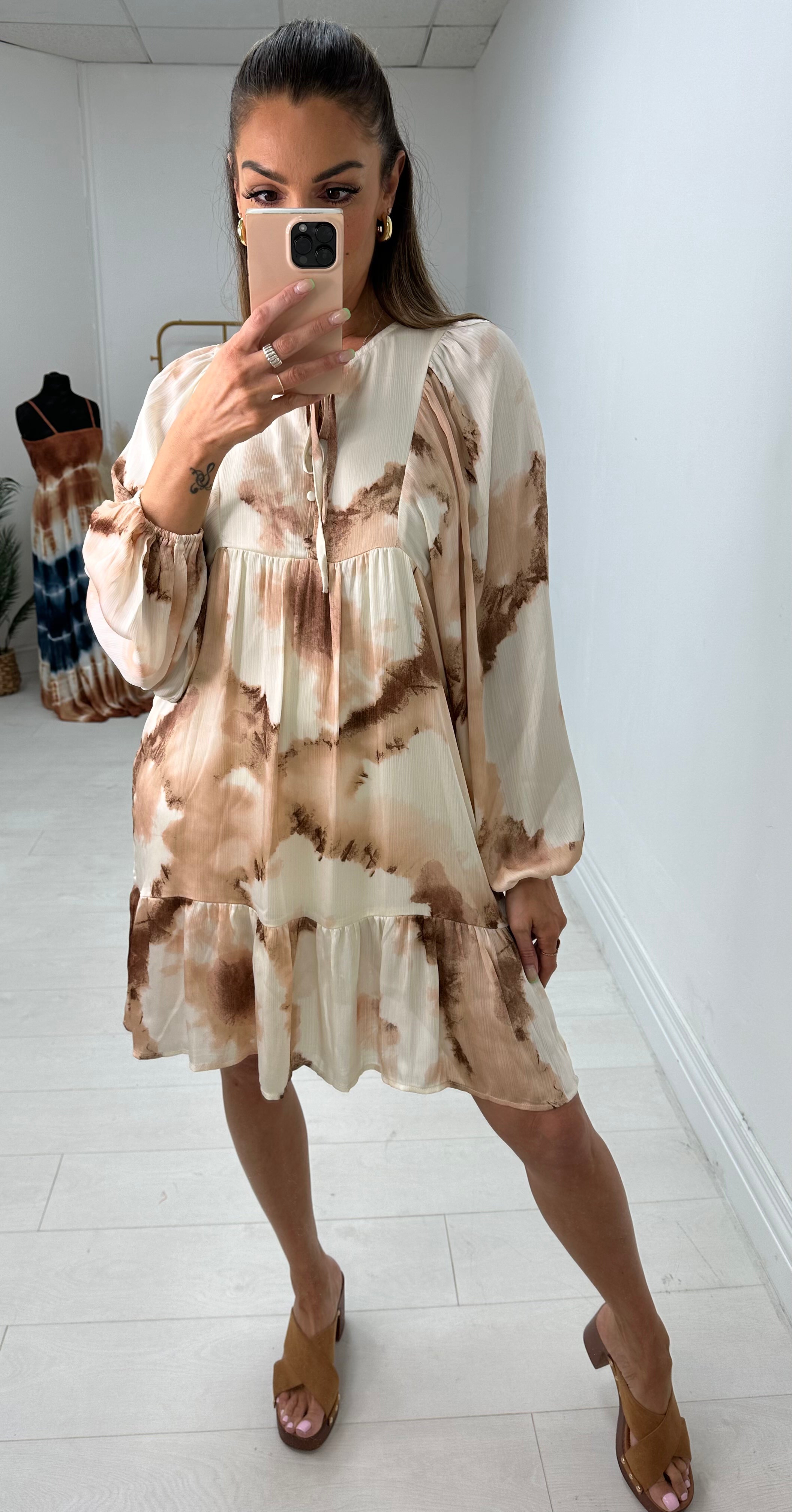 Bevie Watercolour Print Smock Dress