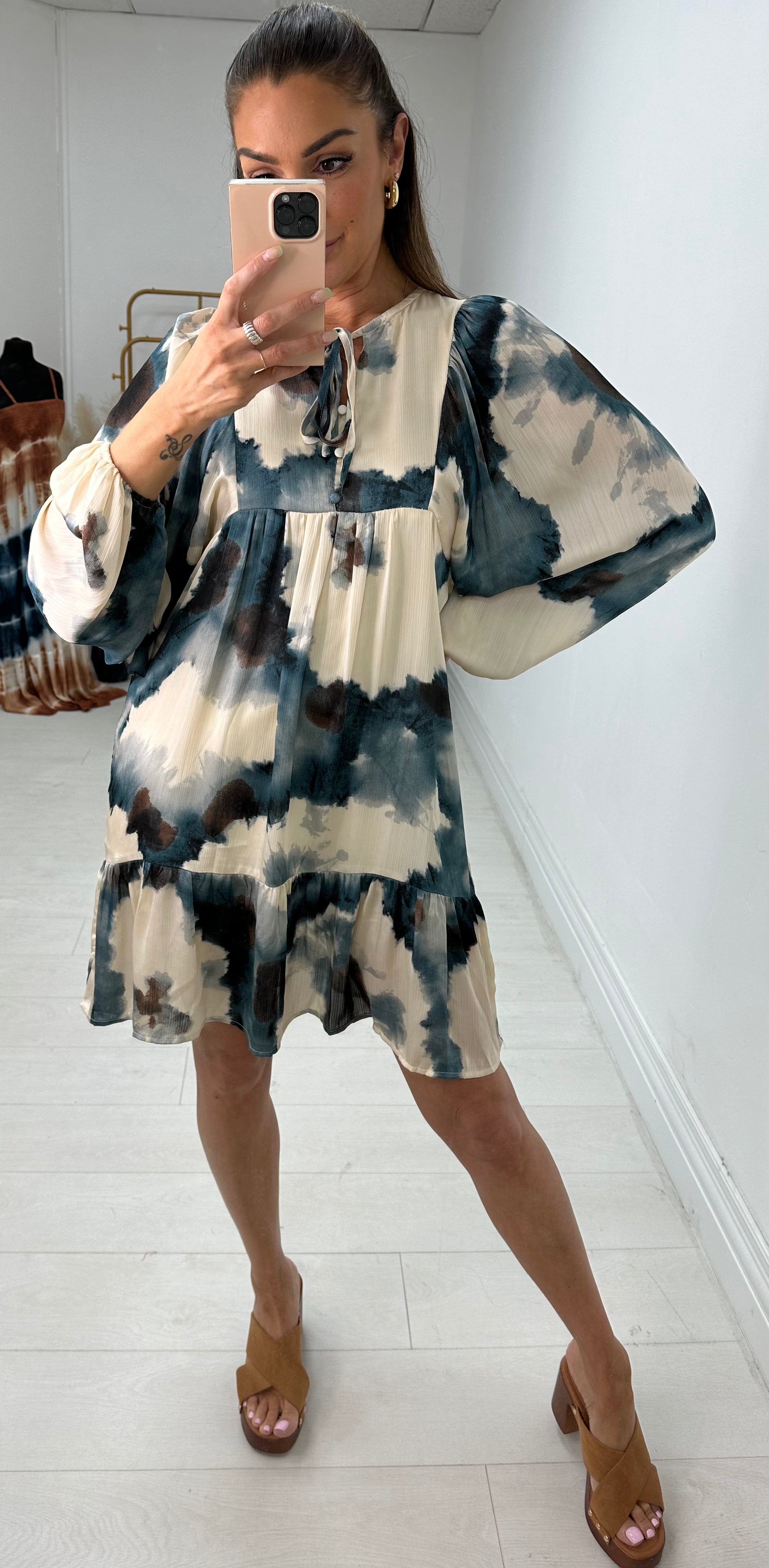 Bevie Watercolour Print Smock Dress