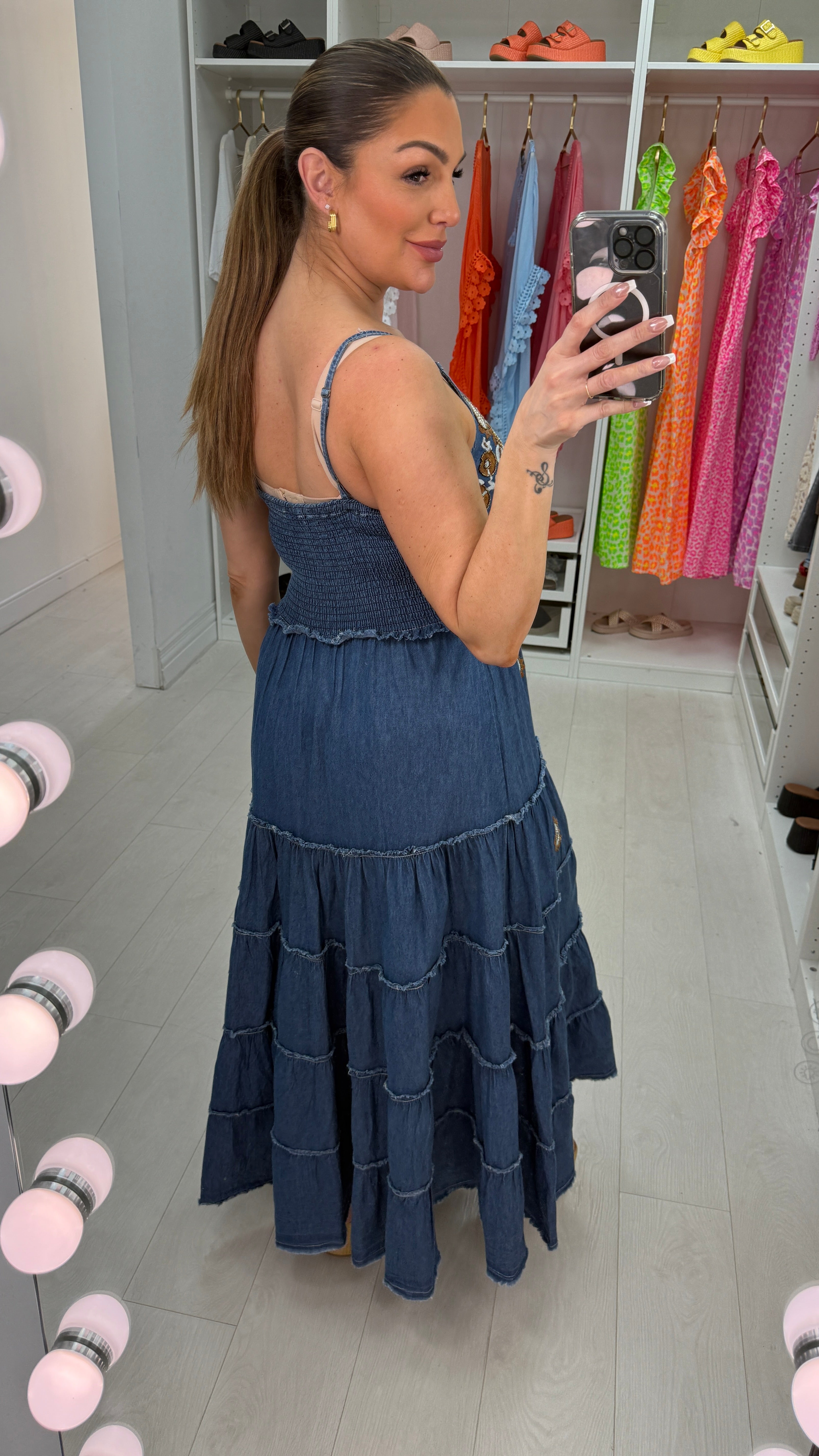 Tamsin Paisley Embellished Denim Maxi Dress