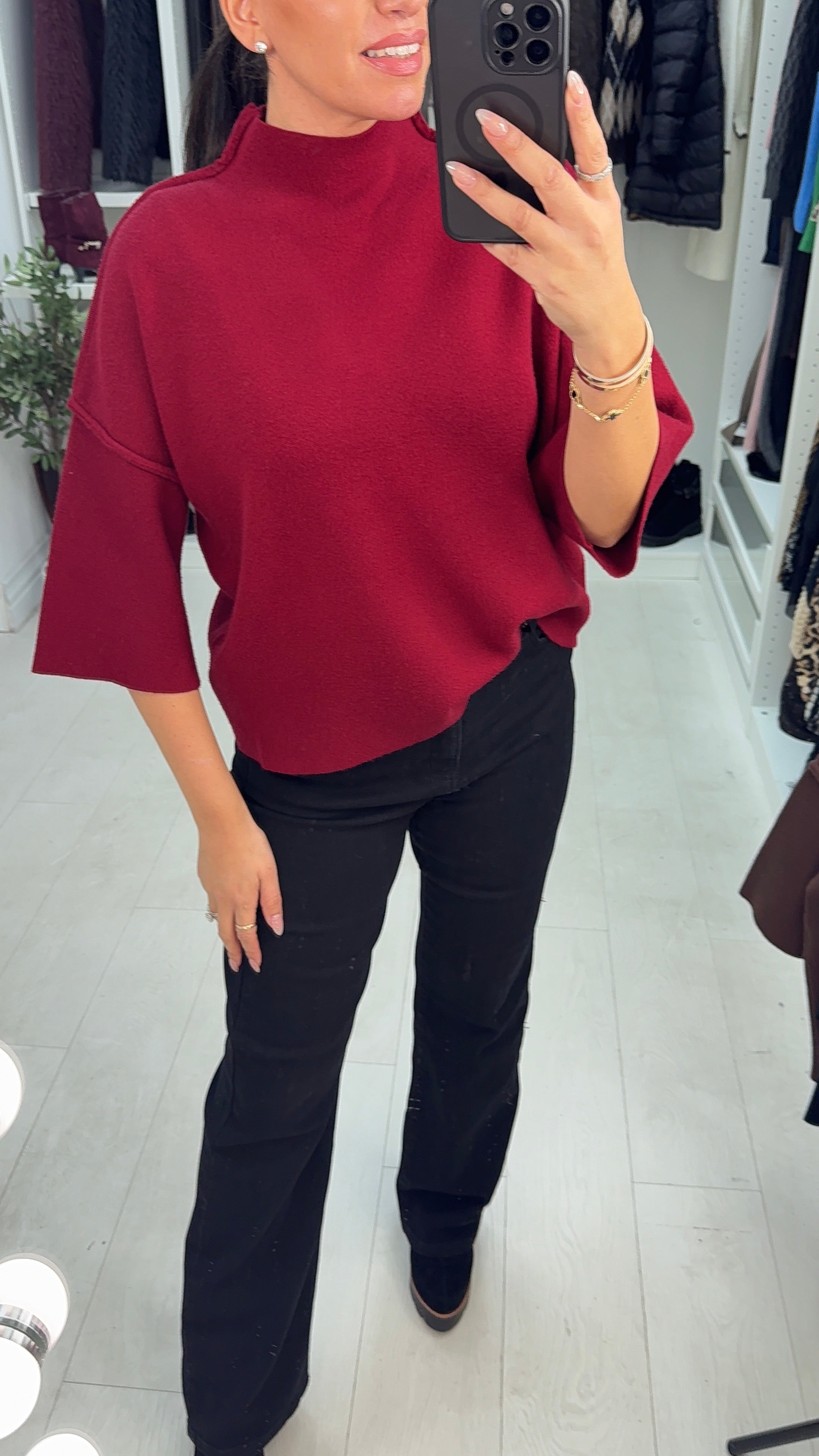 Vendetta Plain High Neck 3/4 Sleeve Jumper