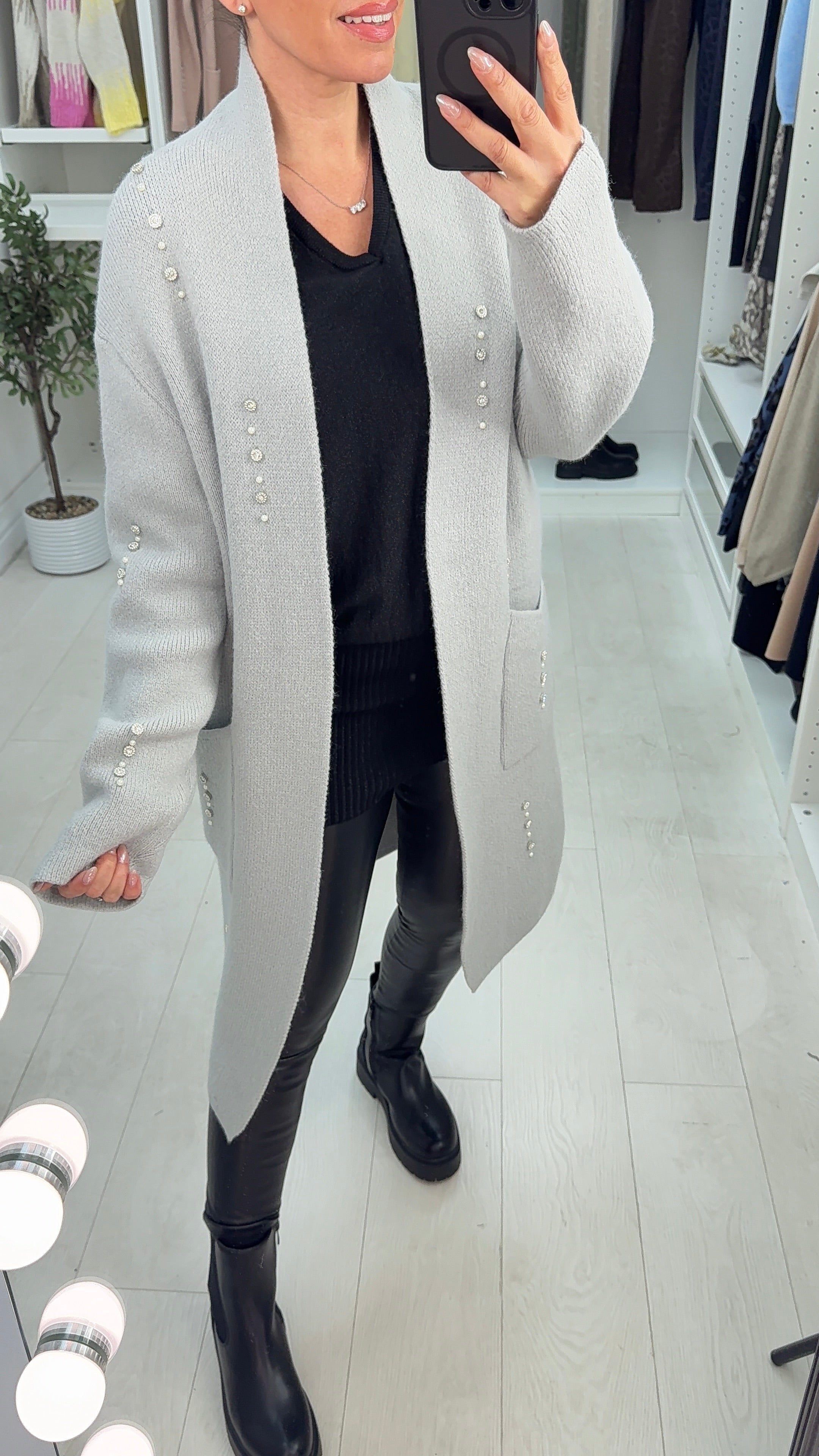 Emelia Embellished Open Front Longline Cardigan