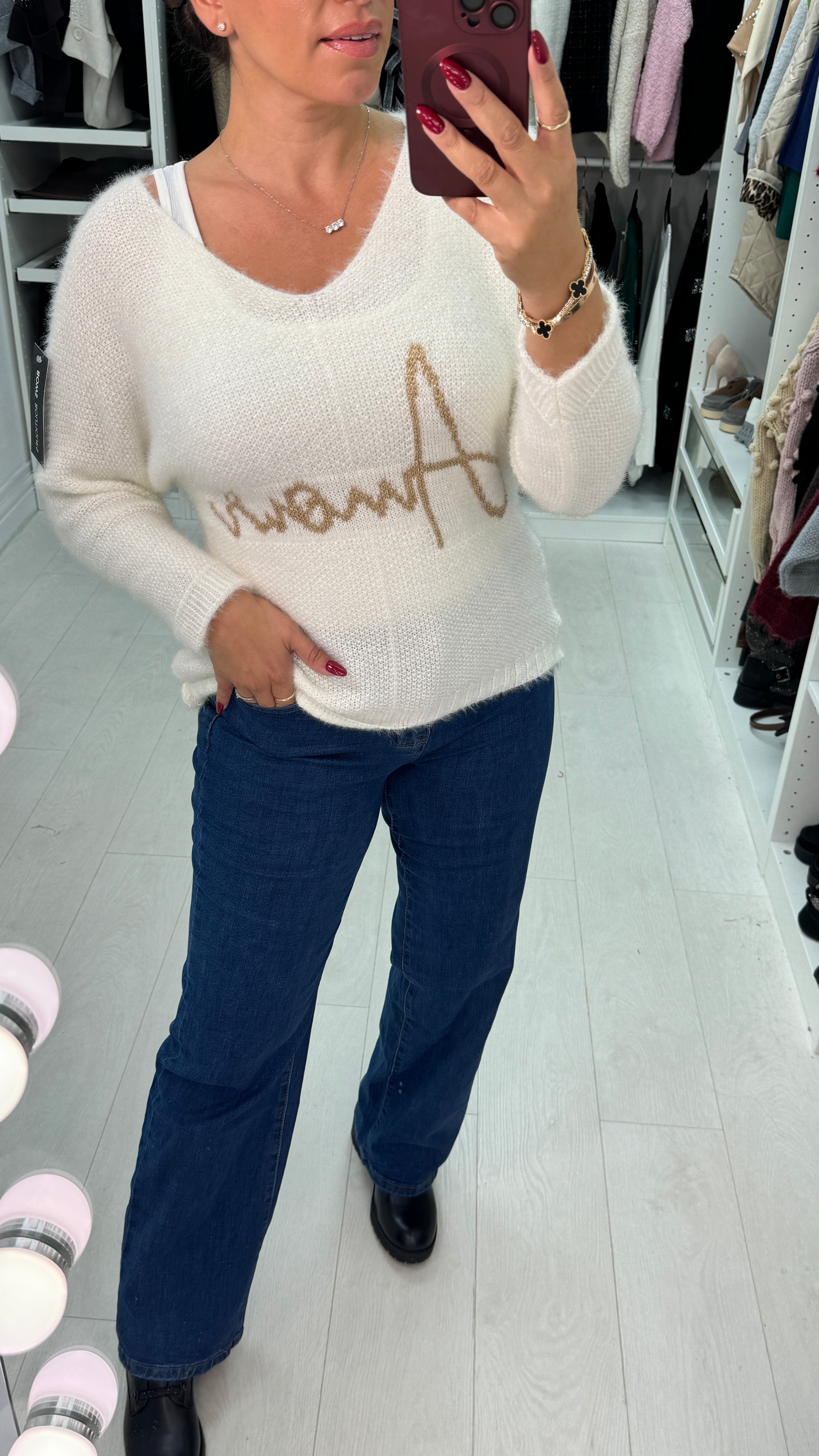Kellie 'Amore' Slogan Fluffy Jumper