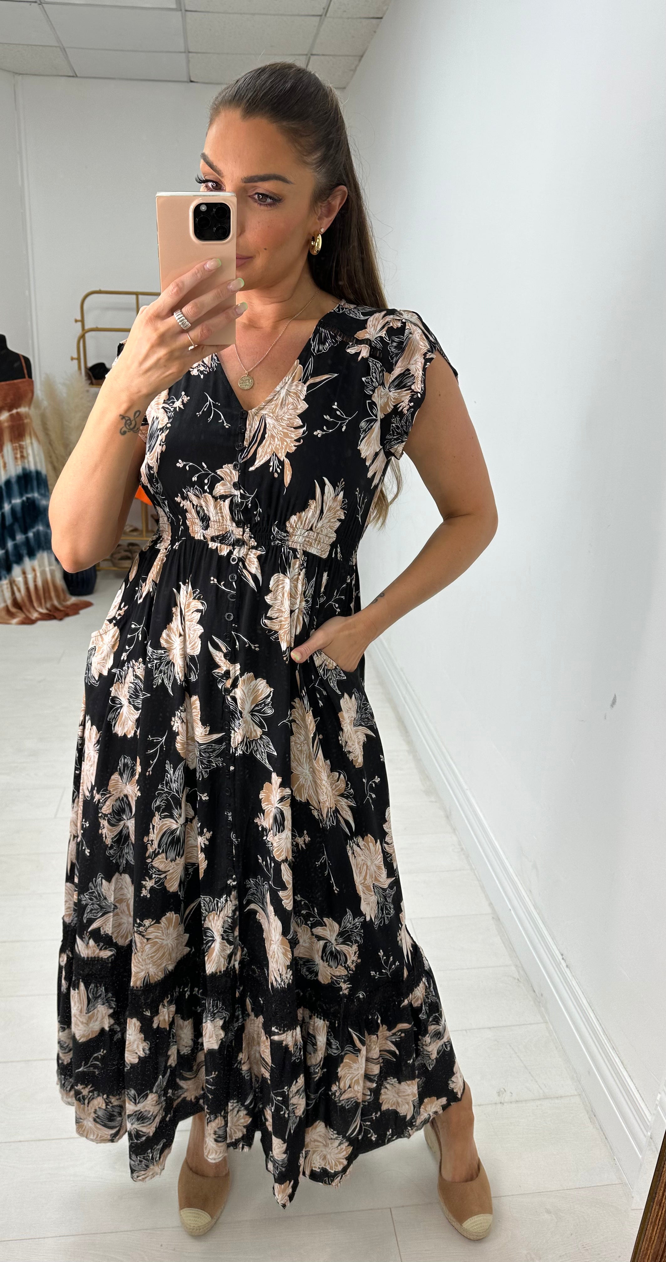Sabela Black Floral Maxi Dress