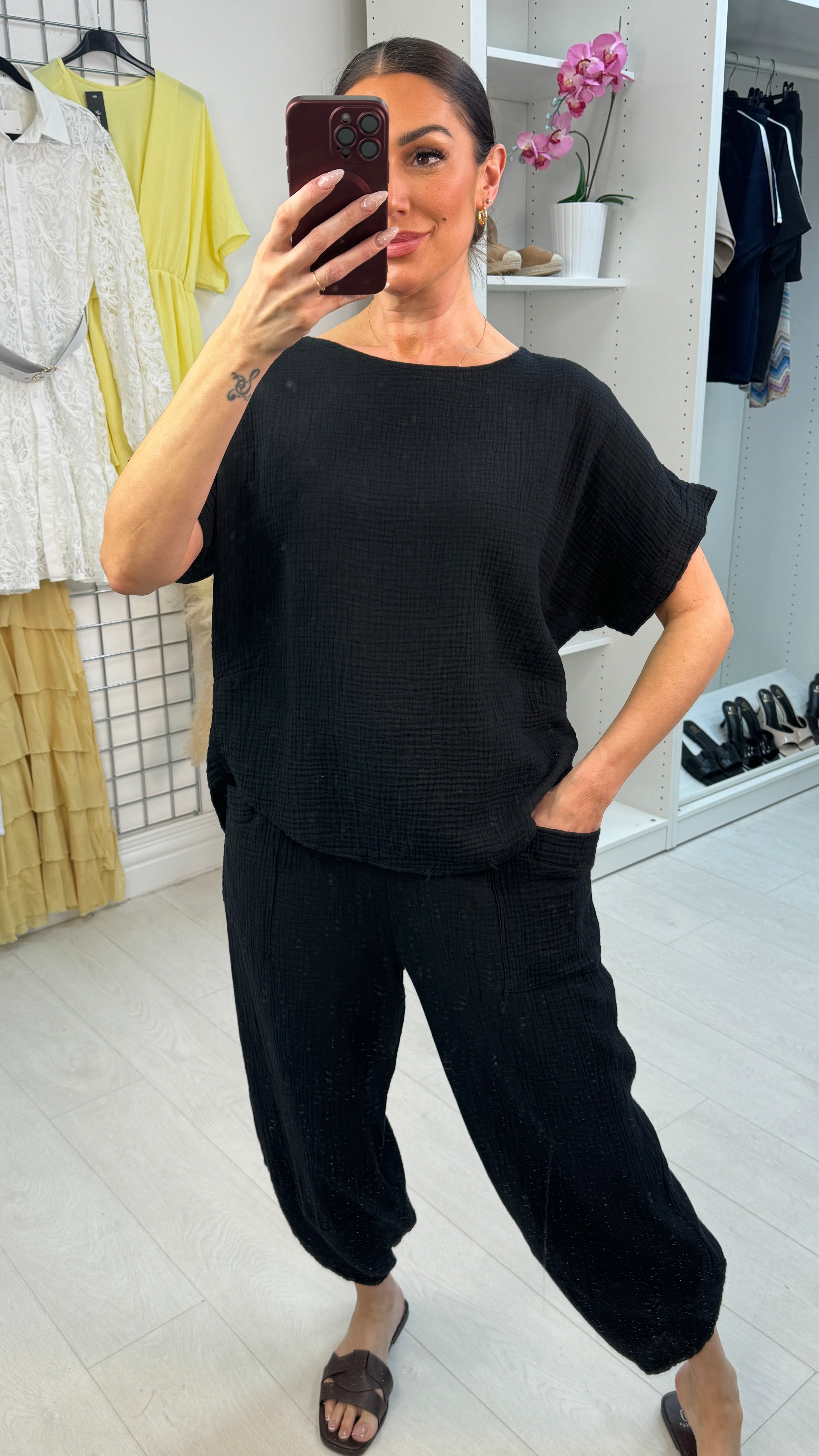 Selina Plain Cheesecloth Carrot Leg Co-ord Set