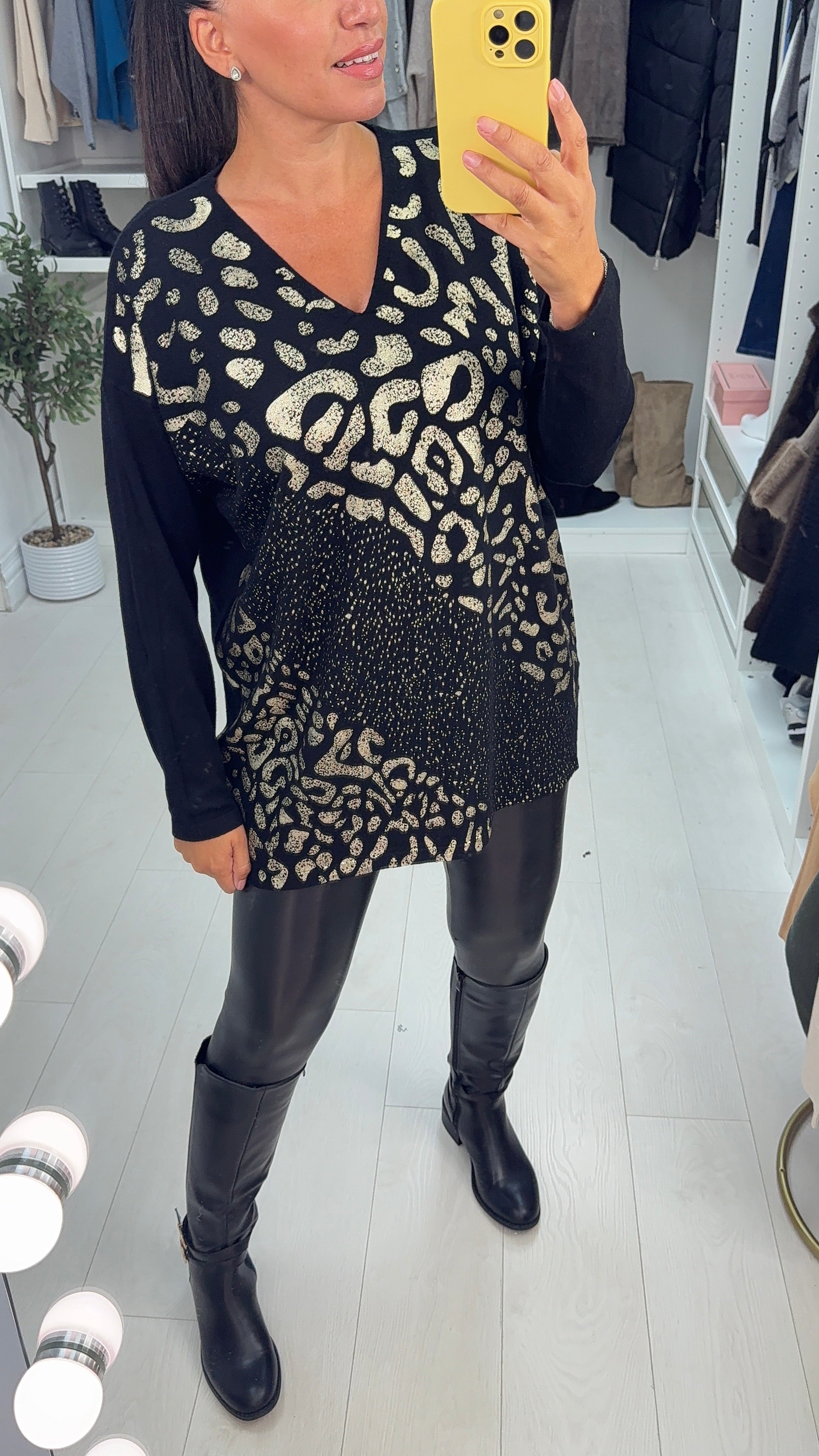 Issy Animal Print V Neck Loose Fit Jumper