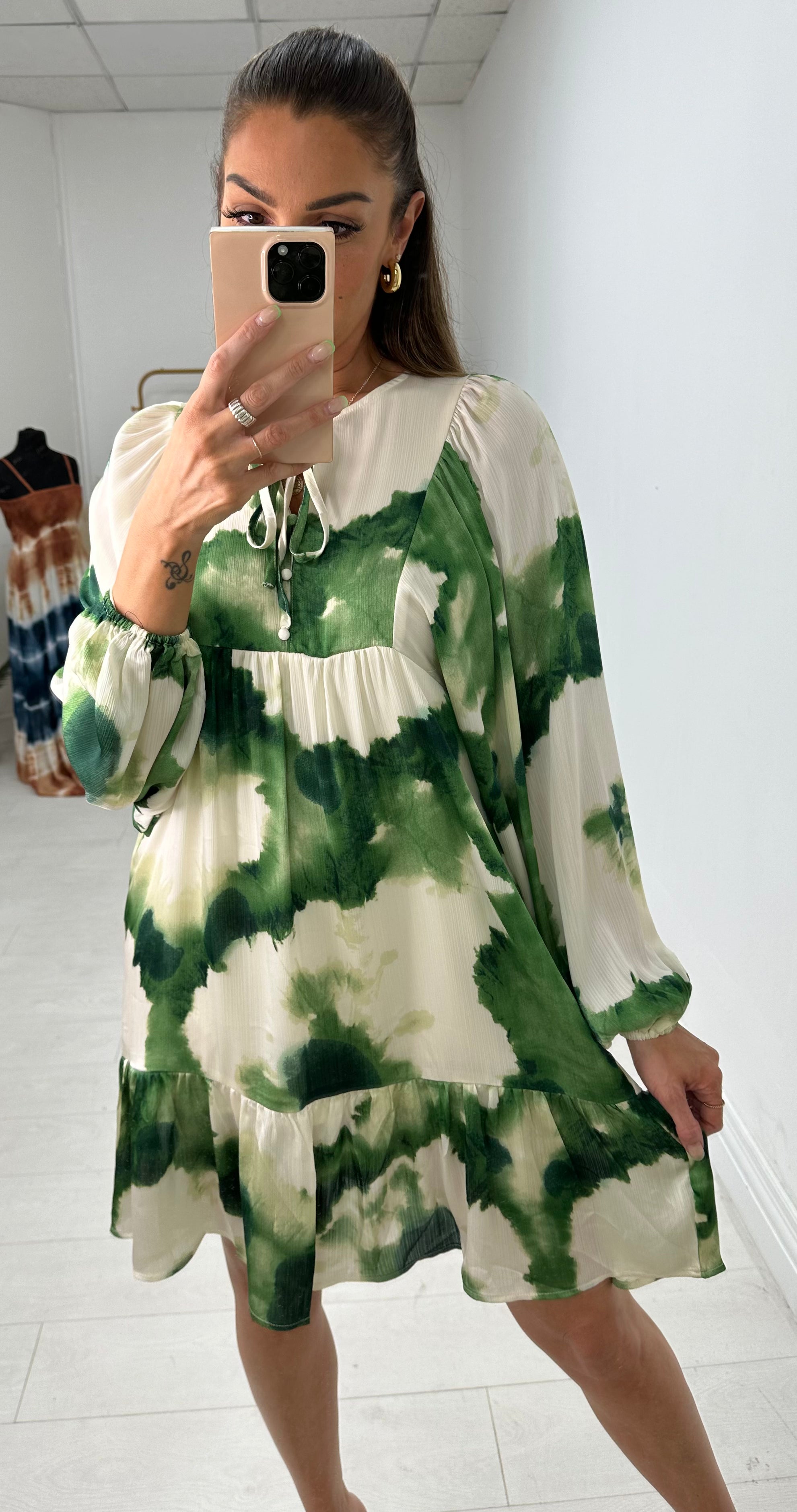 Bevie Watercolour Print Smock Dress