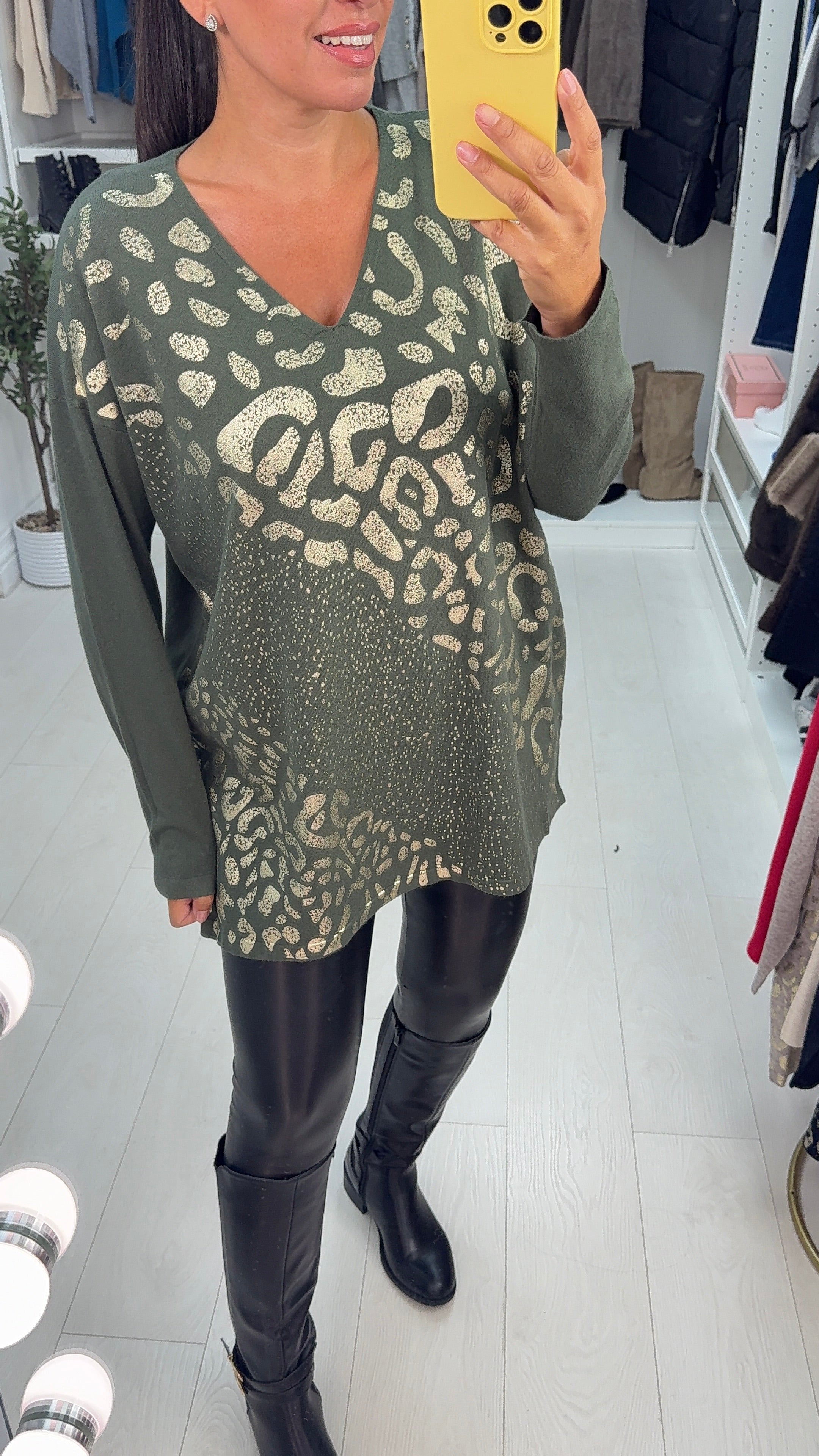 Issy Animal Print V Neck Loose Fit Jumper