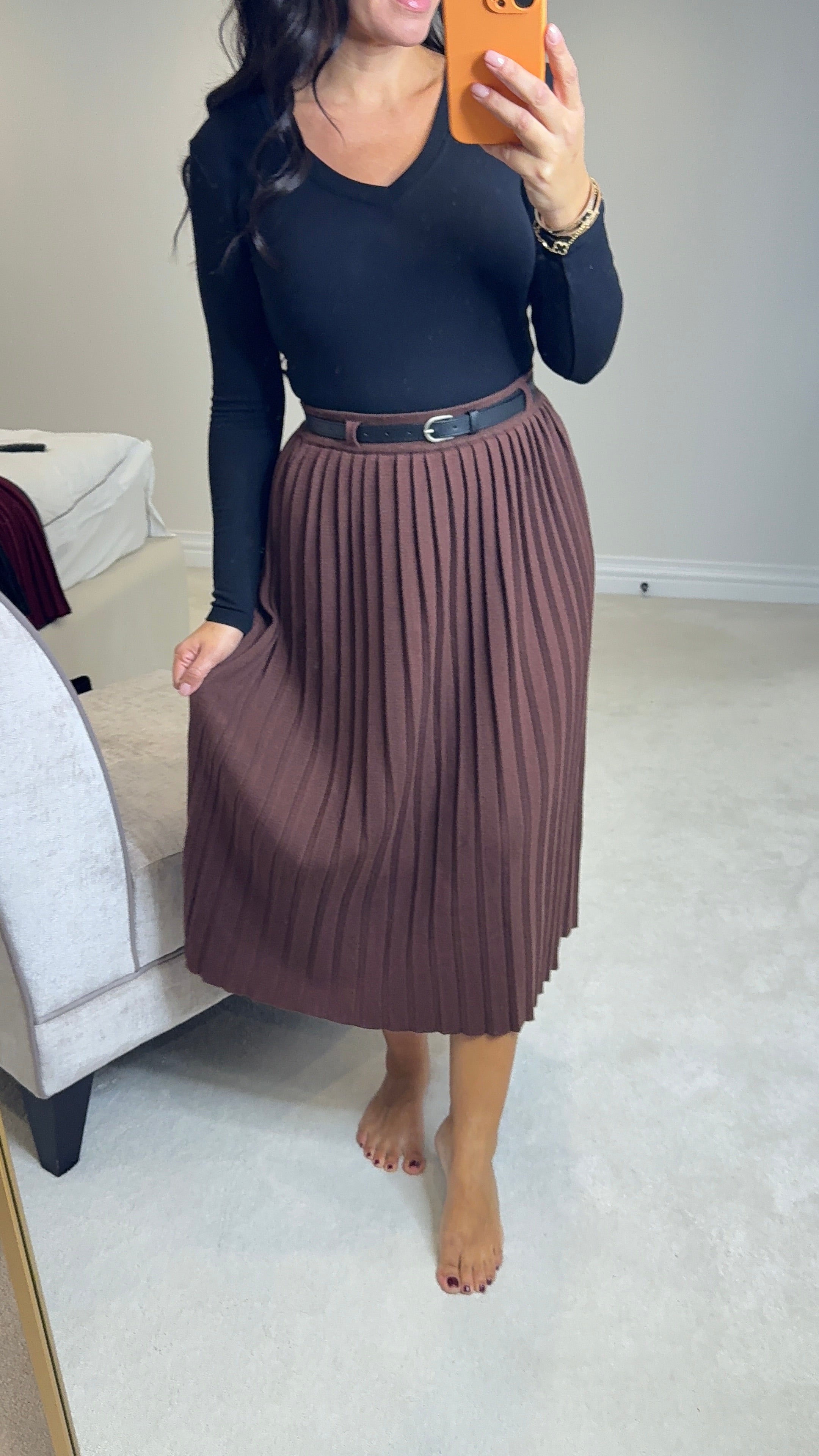Tanni Plain Pleated Knit Midi Skirt