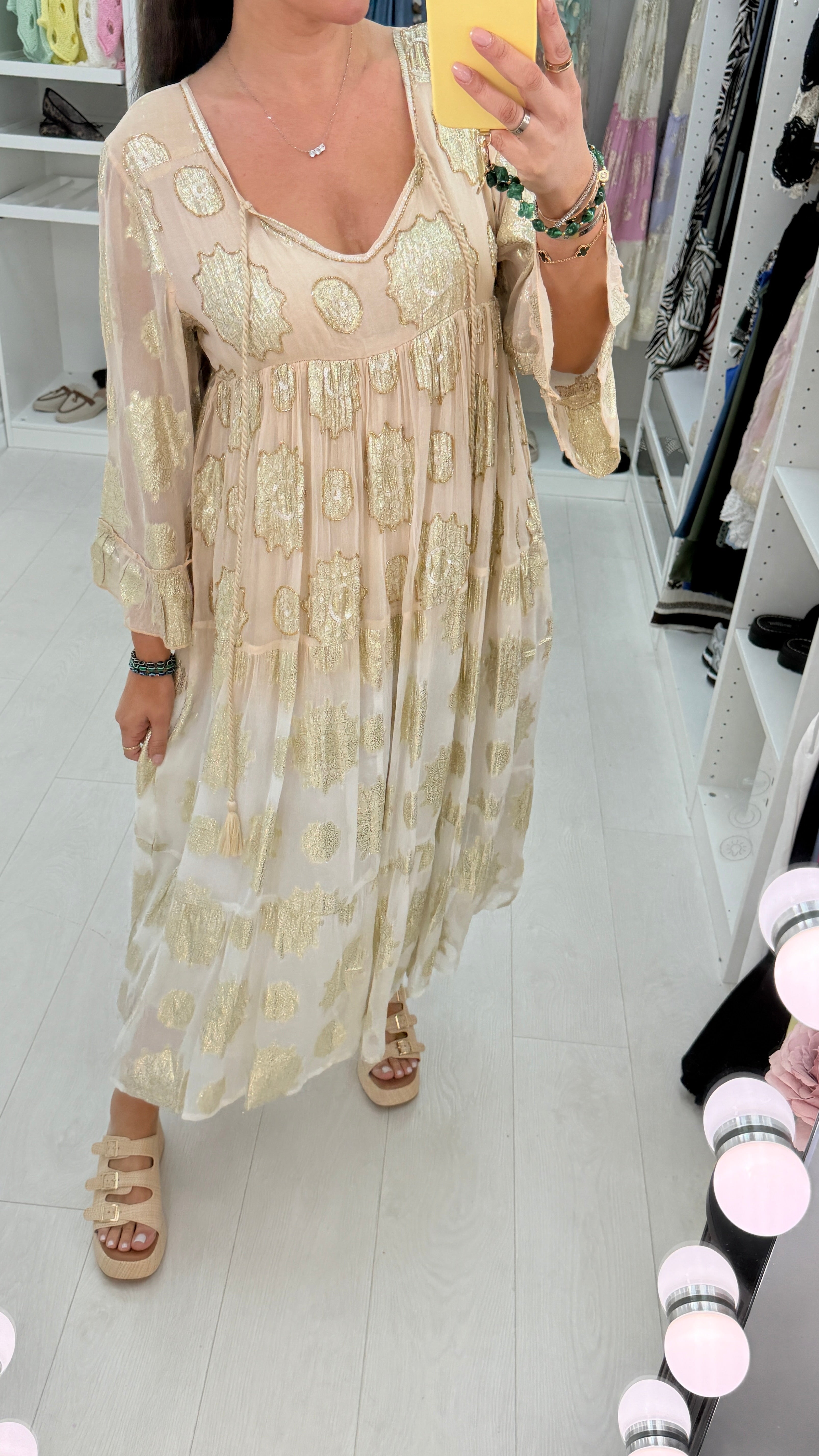 Bree Gold Detail Embellished Smock Dress BowsBoutiques Bree Gold Detail Embellished Smock Dress BowsBoutiques