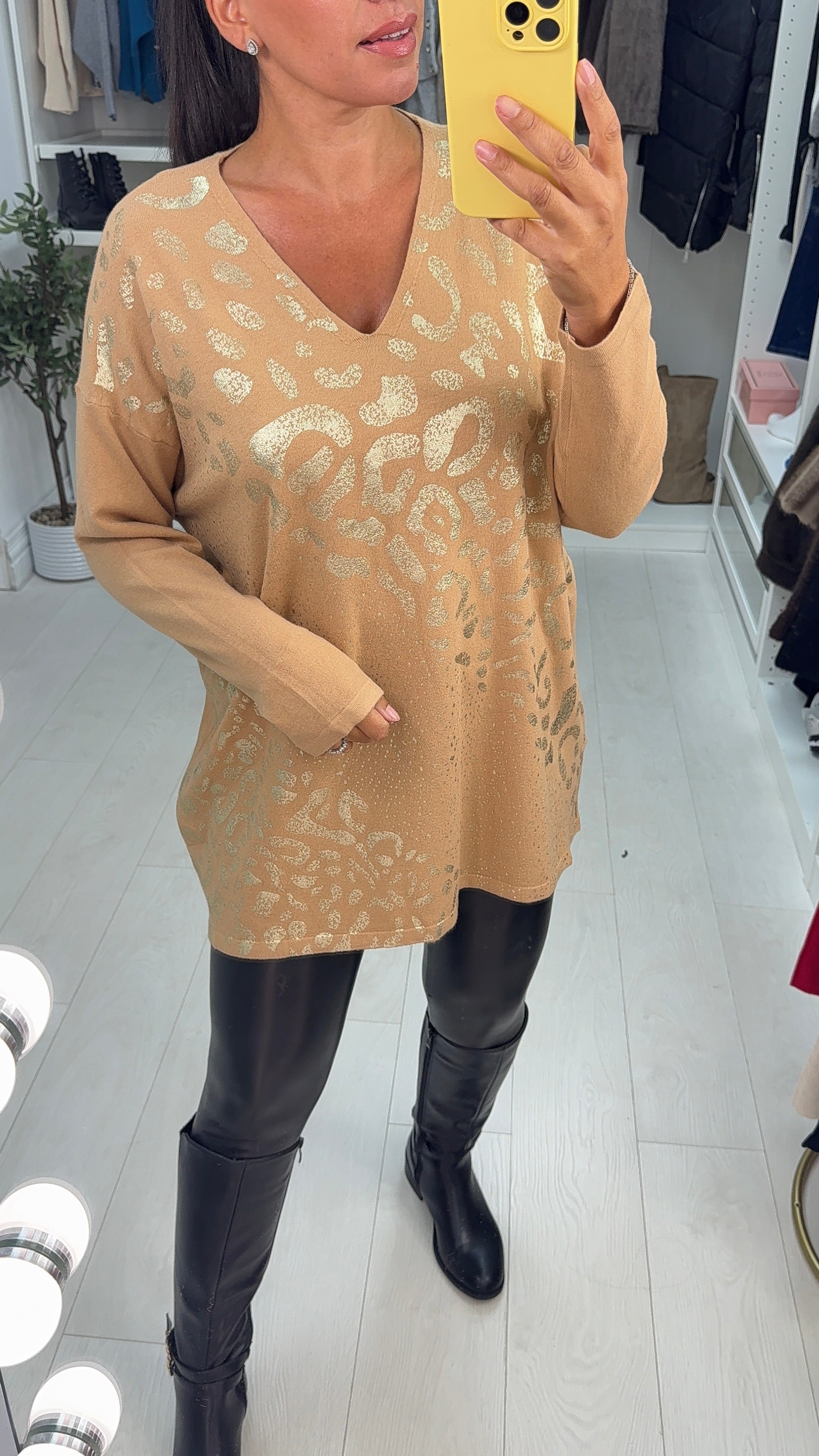 Issy Animal Print V Neck Loose Fit Jumper
