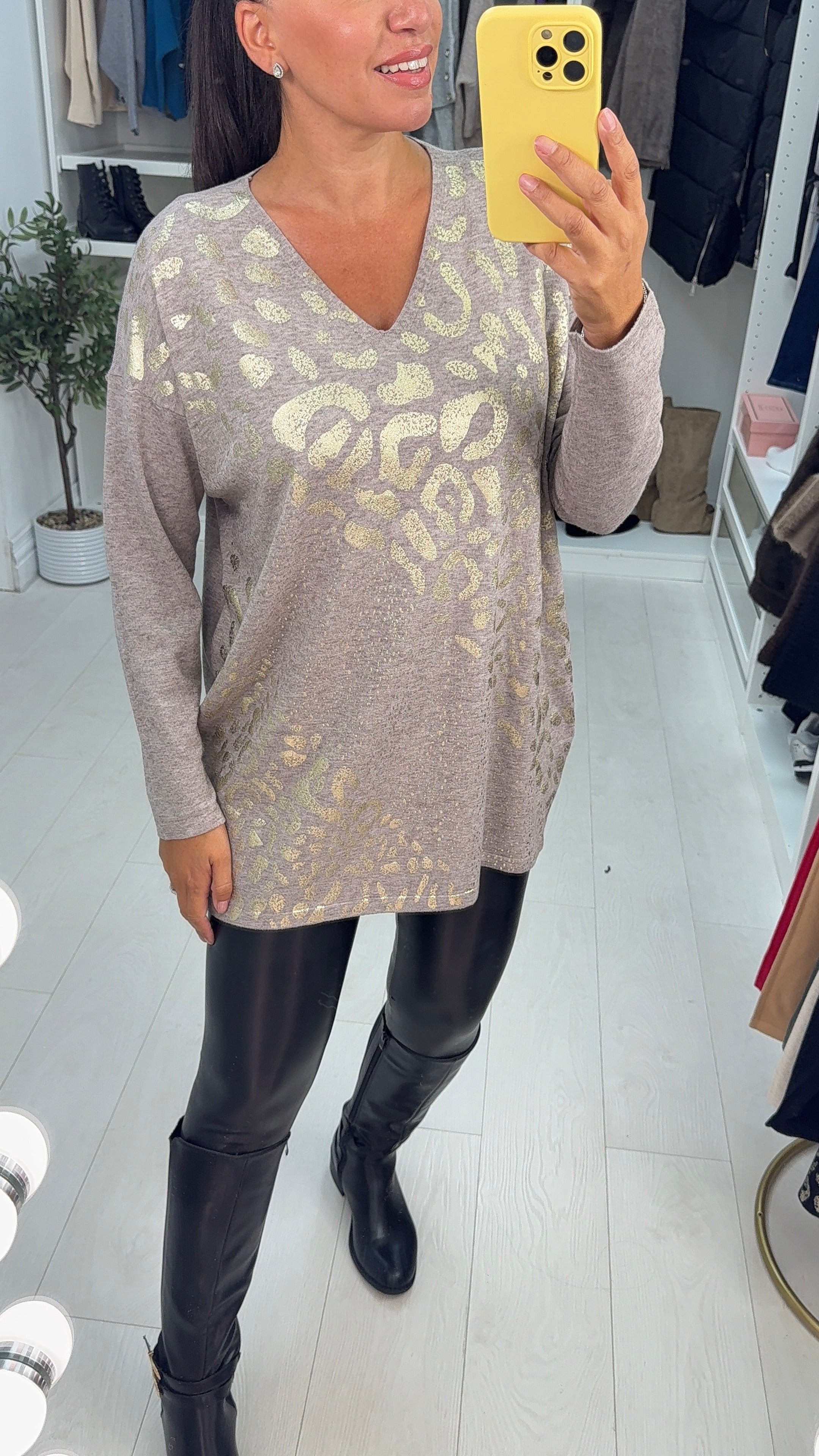 Issy Animal Print V Neck Loose Fit Jumper