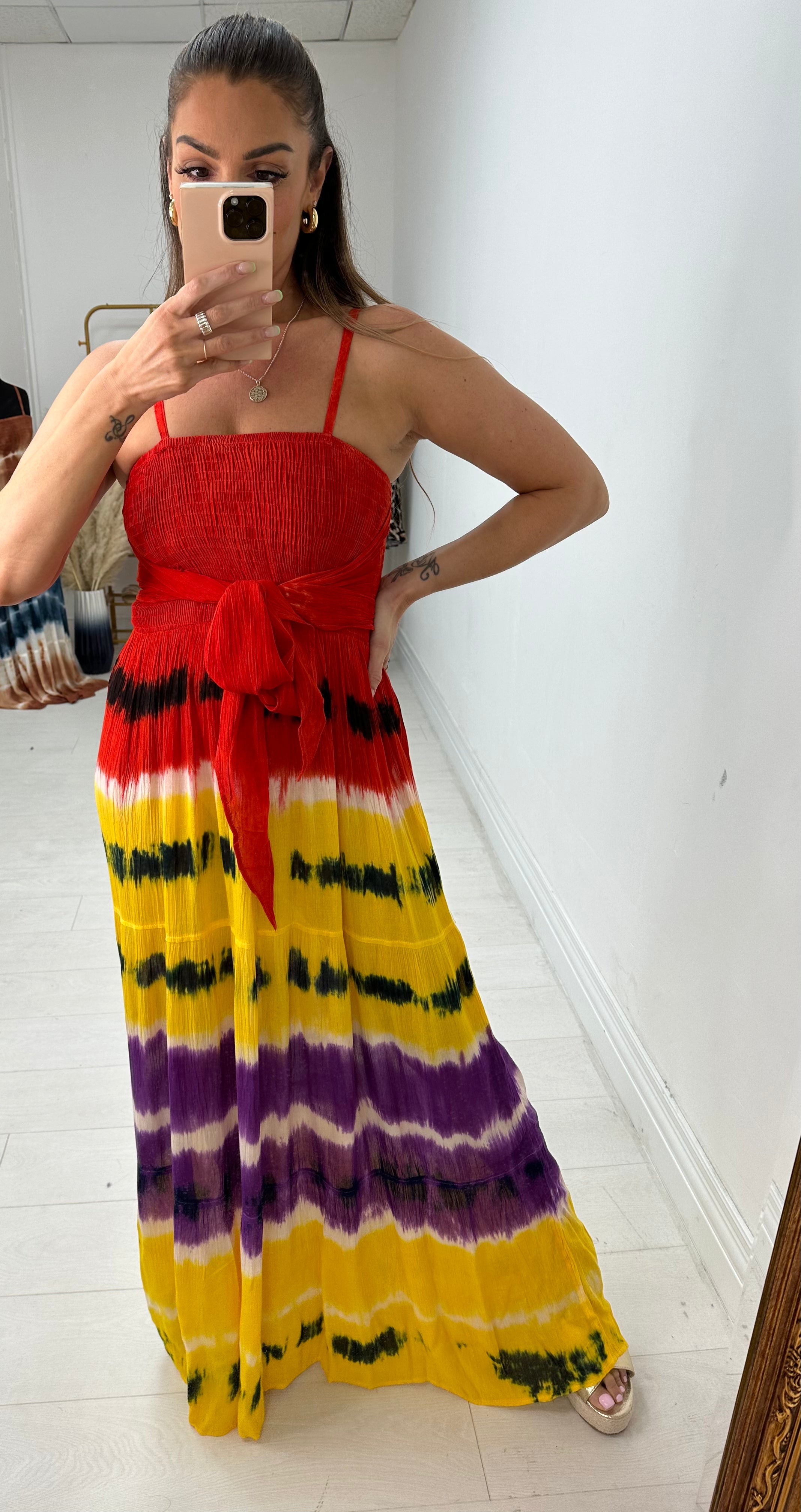 Sayla Tie Dye Elasticated Bust Tie Maxi Dress