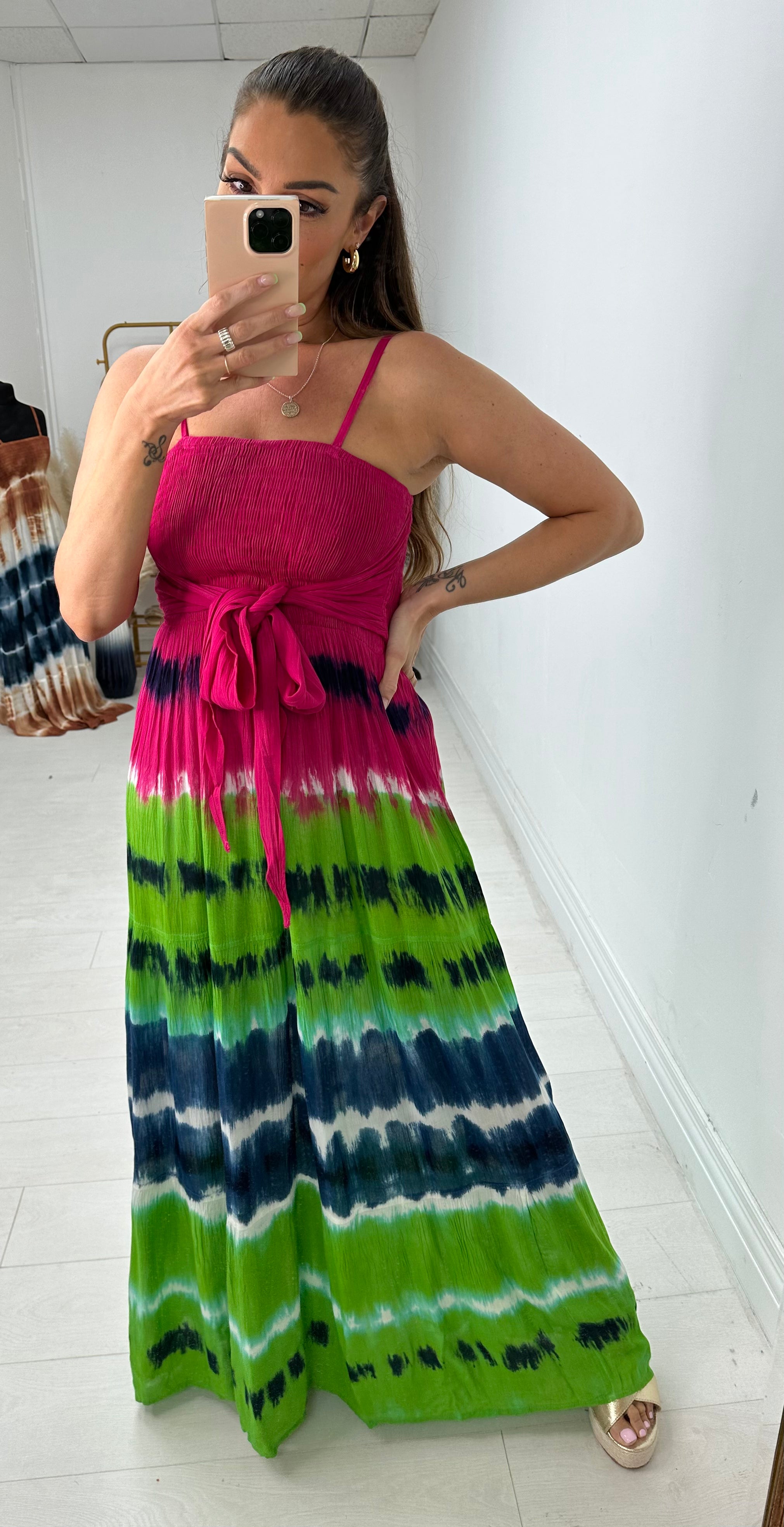 Sayla Tie Dye Elasticated Bust Tie Maxi Dress