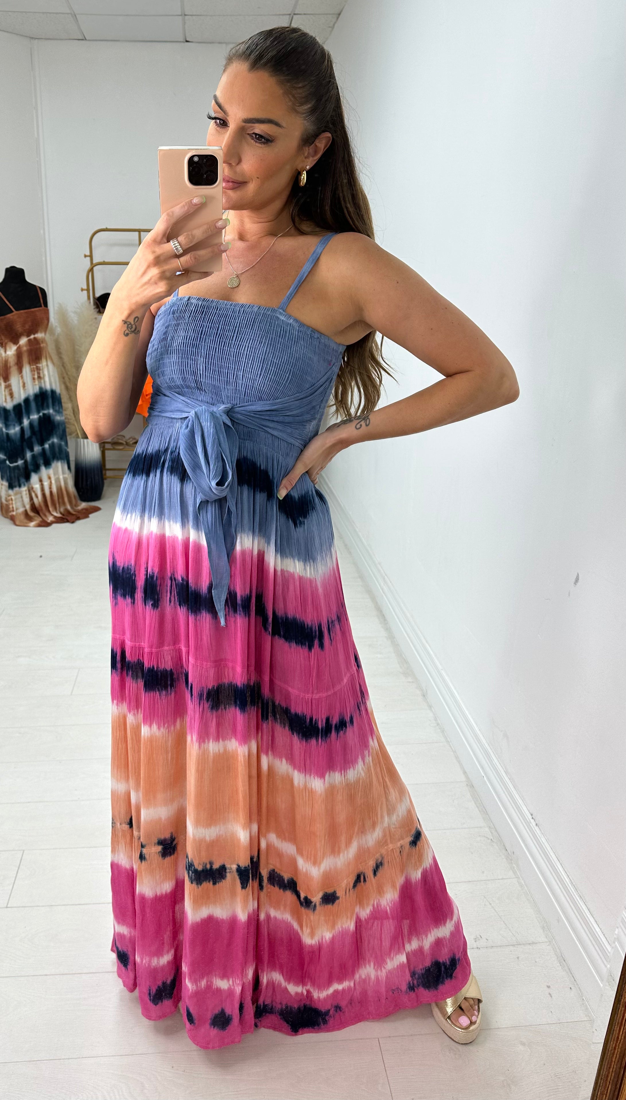 Sayla Tie Dye Elasticated Bust Tie Maxi Dress