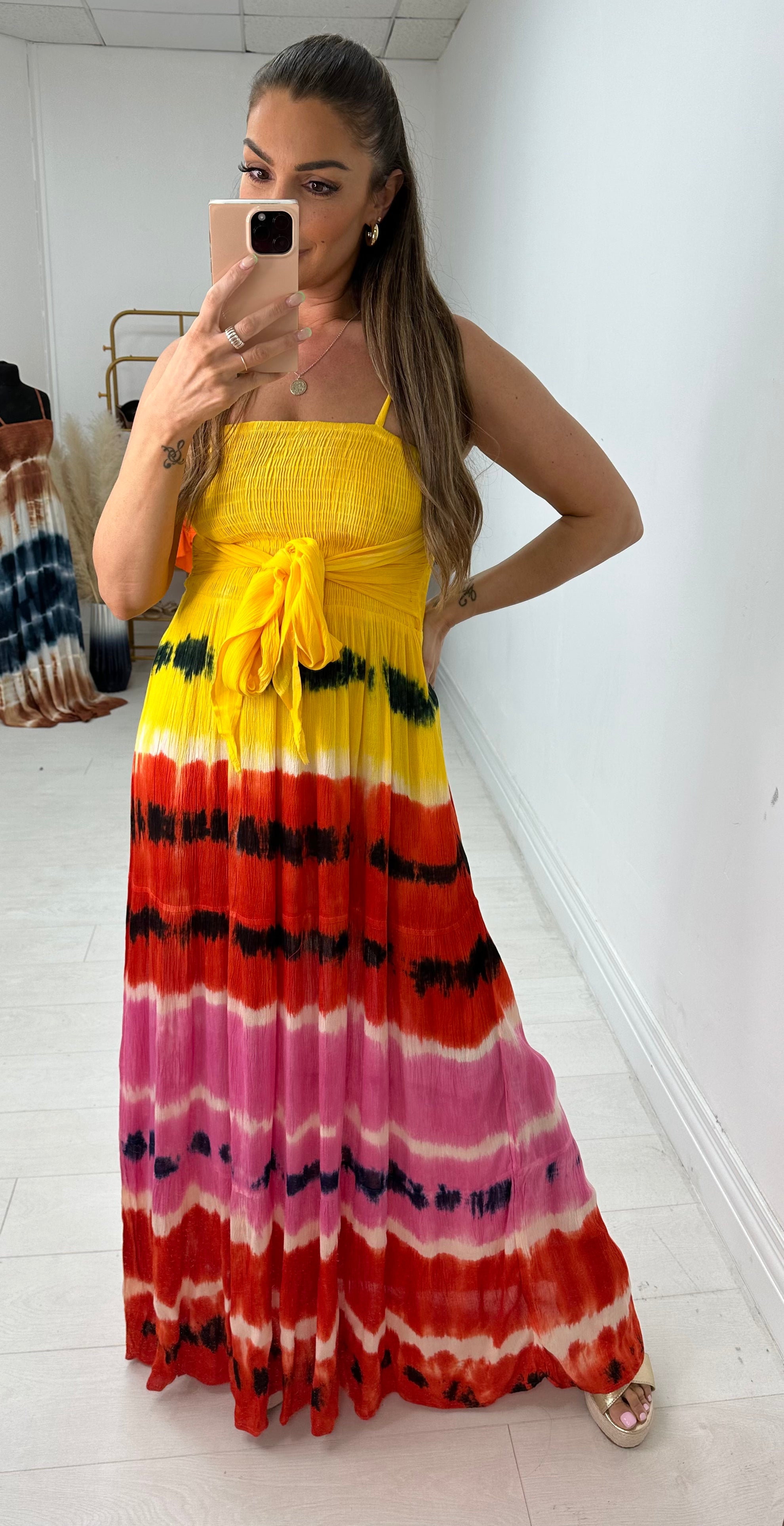 Sayla Tie Dye Elasticated Bust Tie Maxi Dress