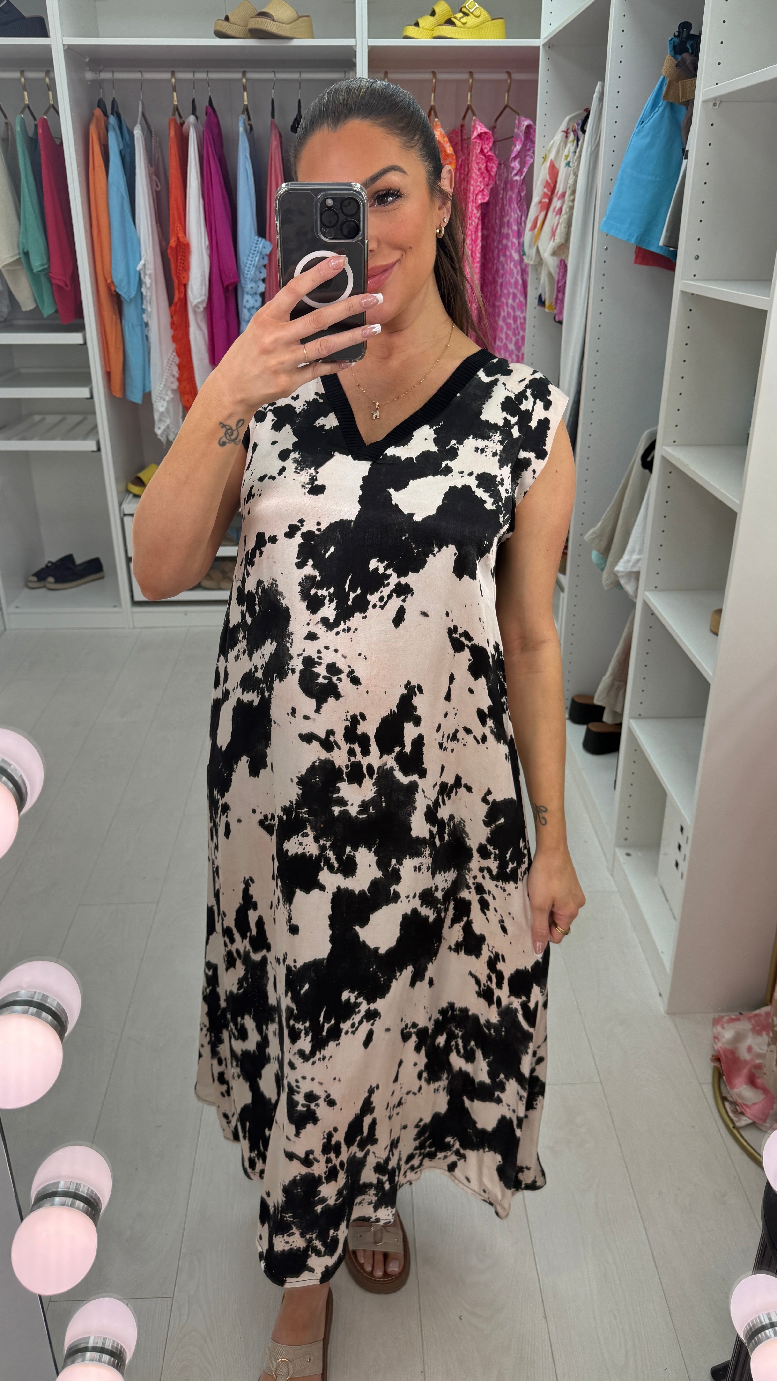Leyan Ink Print Silky Dress