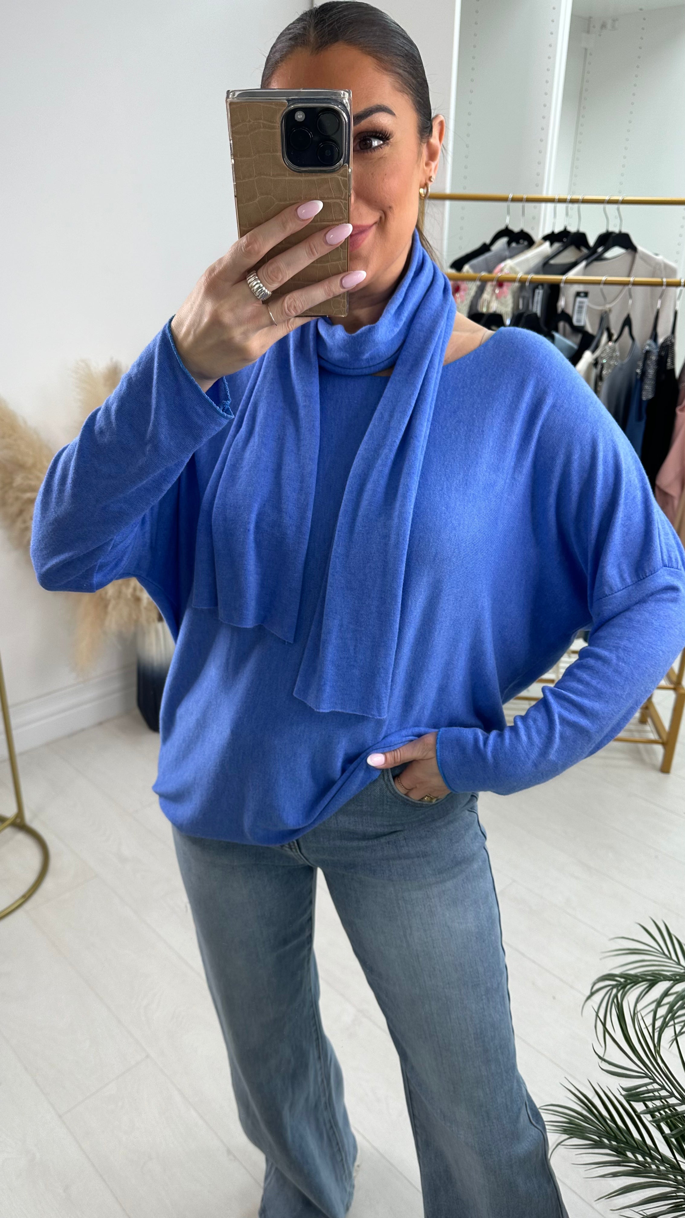 Belina Plain 2 Piece Scarf Thin Knit Top