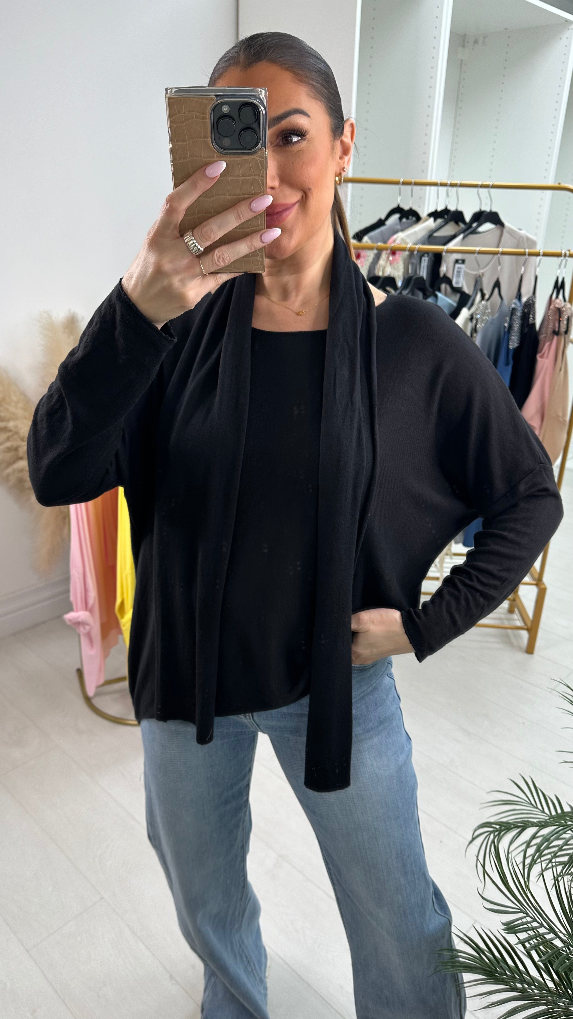 Belina Plain 2 Piece Scarf Thin Knit Top