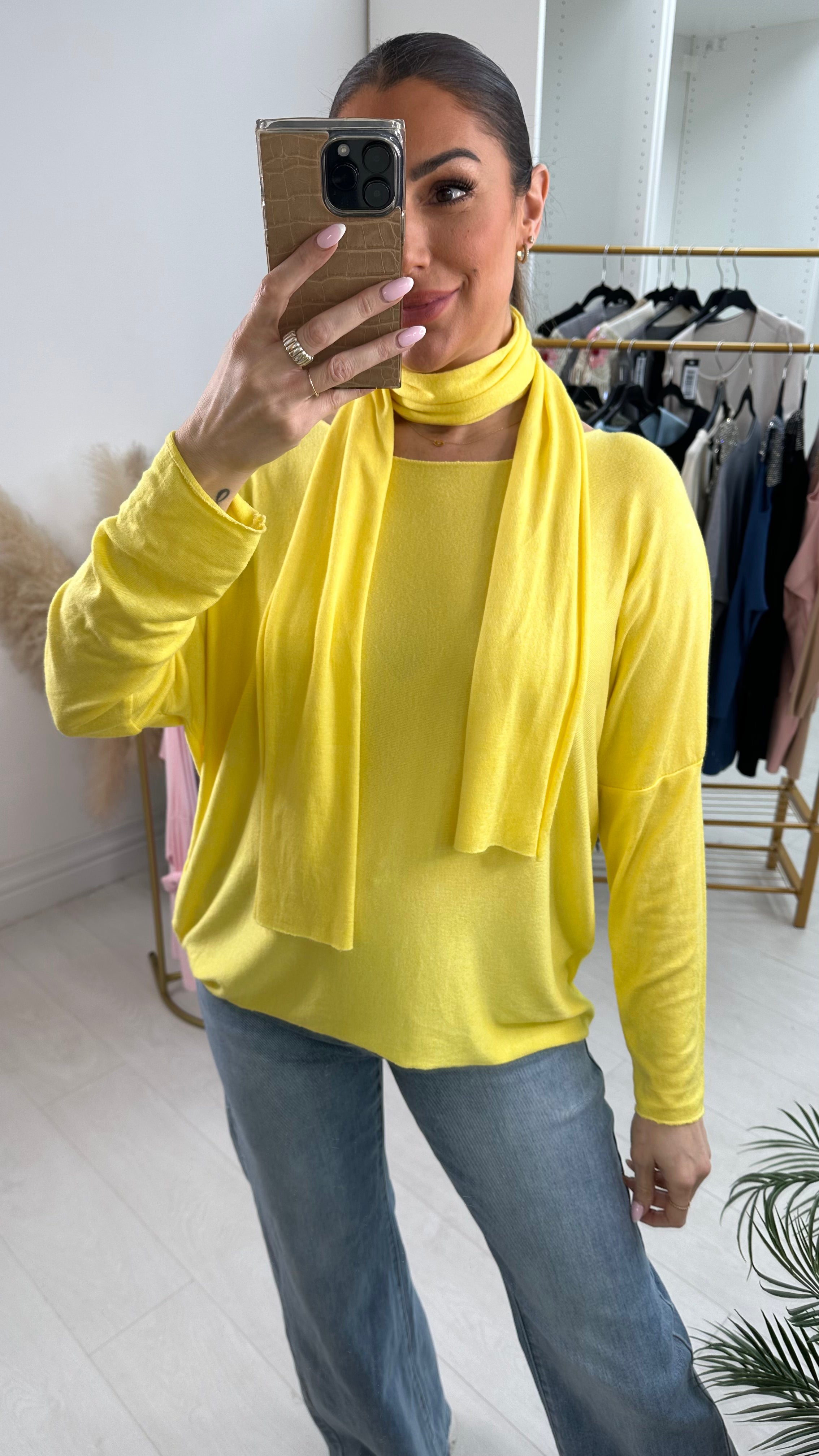 Belina Plain 2 Piece Scarf Thin Knit Top