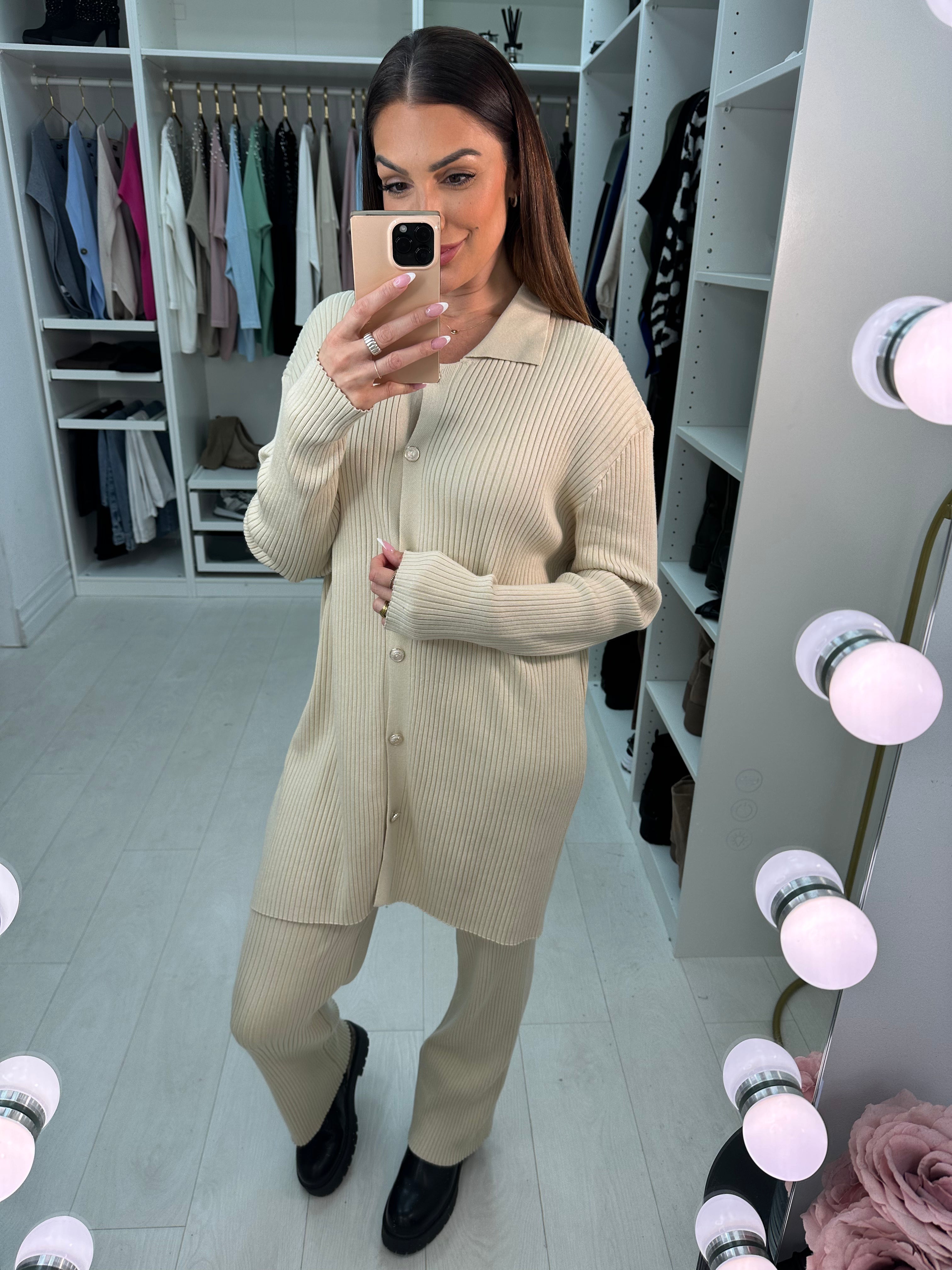 Georgina Ribbed Longline Shirt Loungewear Set