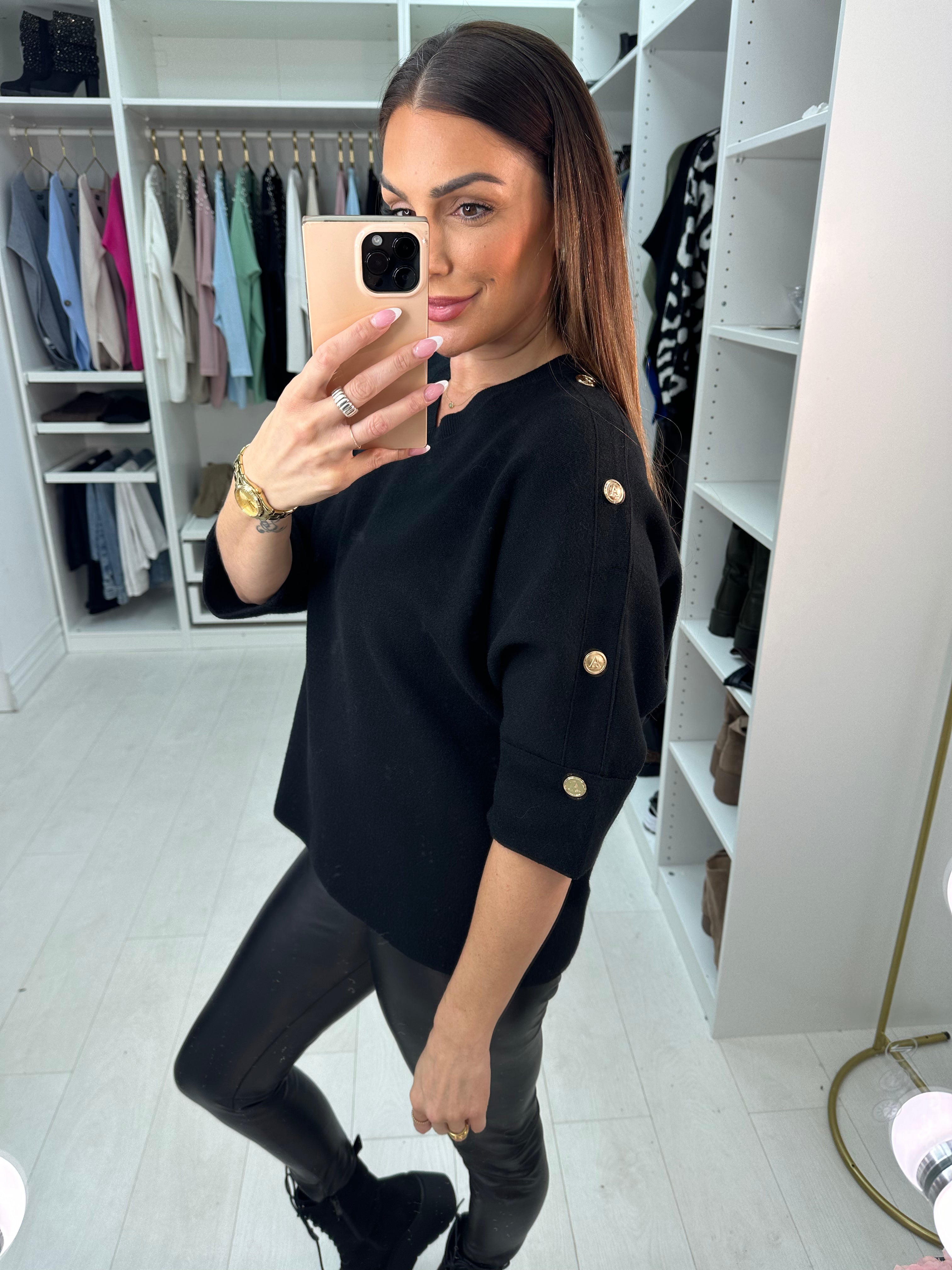 Dena Button Detailed V Neck Knit Jumper