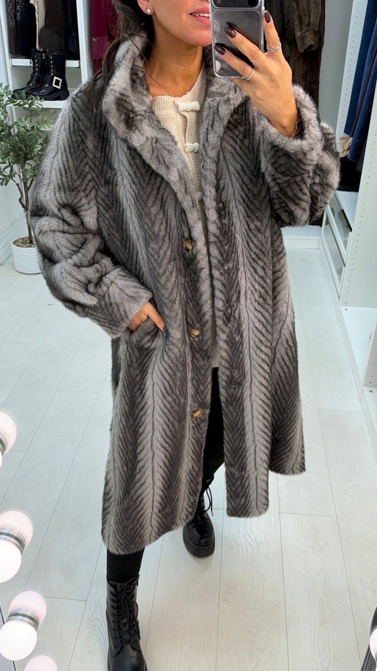 Kallista Button Front Faux Fur Coat