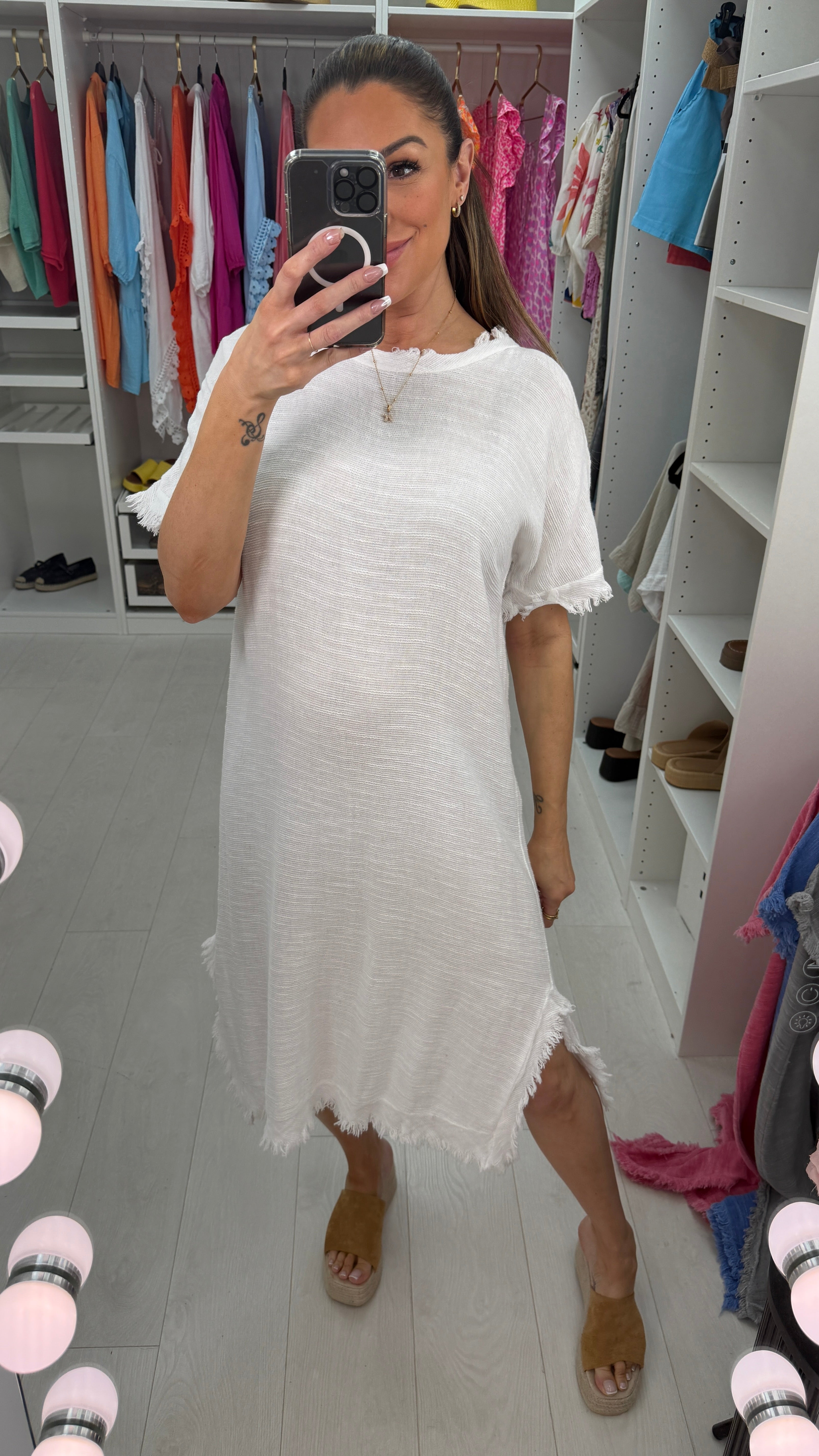 Leni Distressed Hem Midi Dress