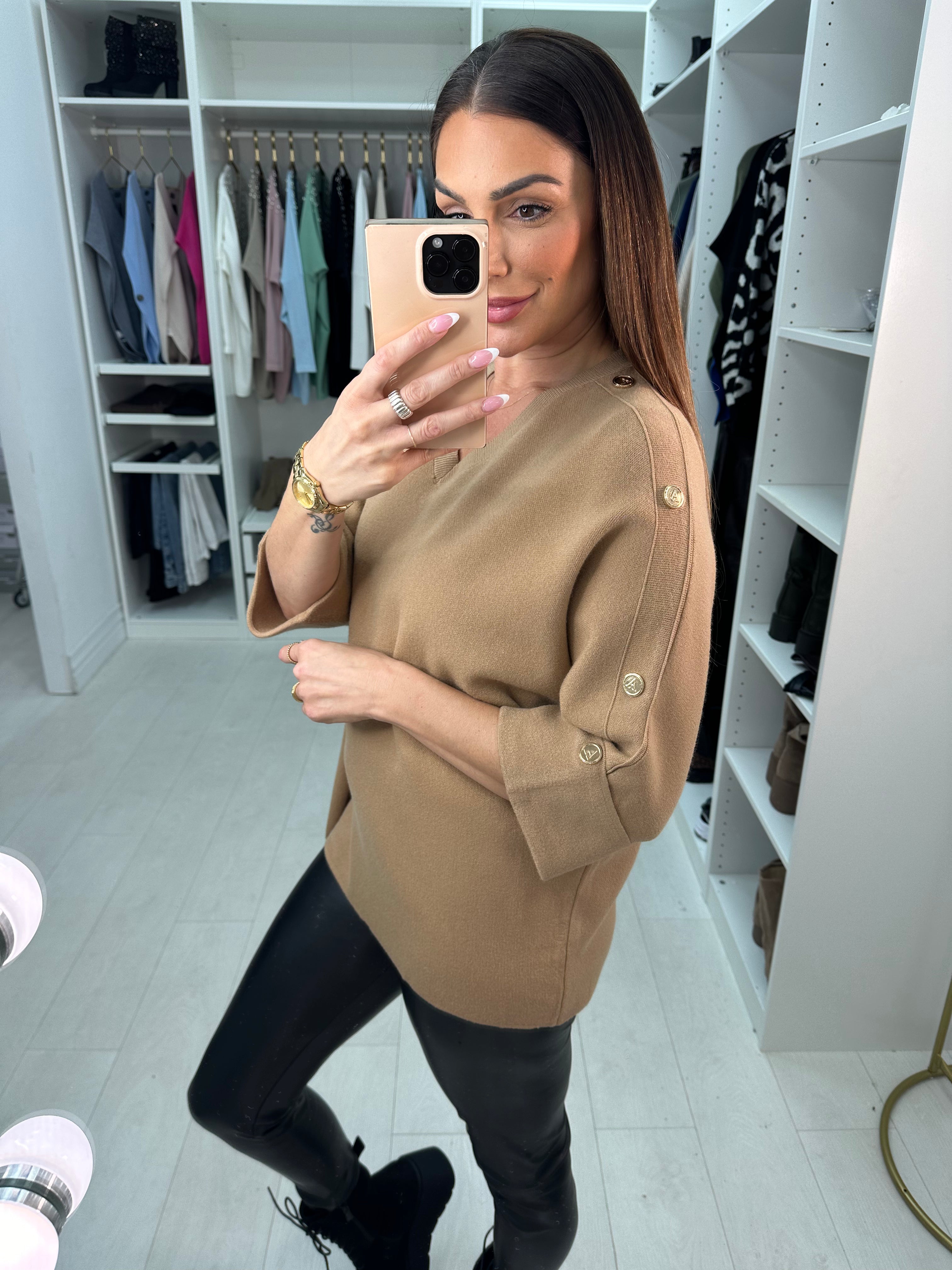 Dena Button Detailed V Neck Knit Jumper