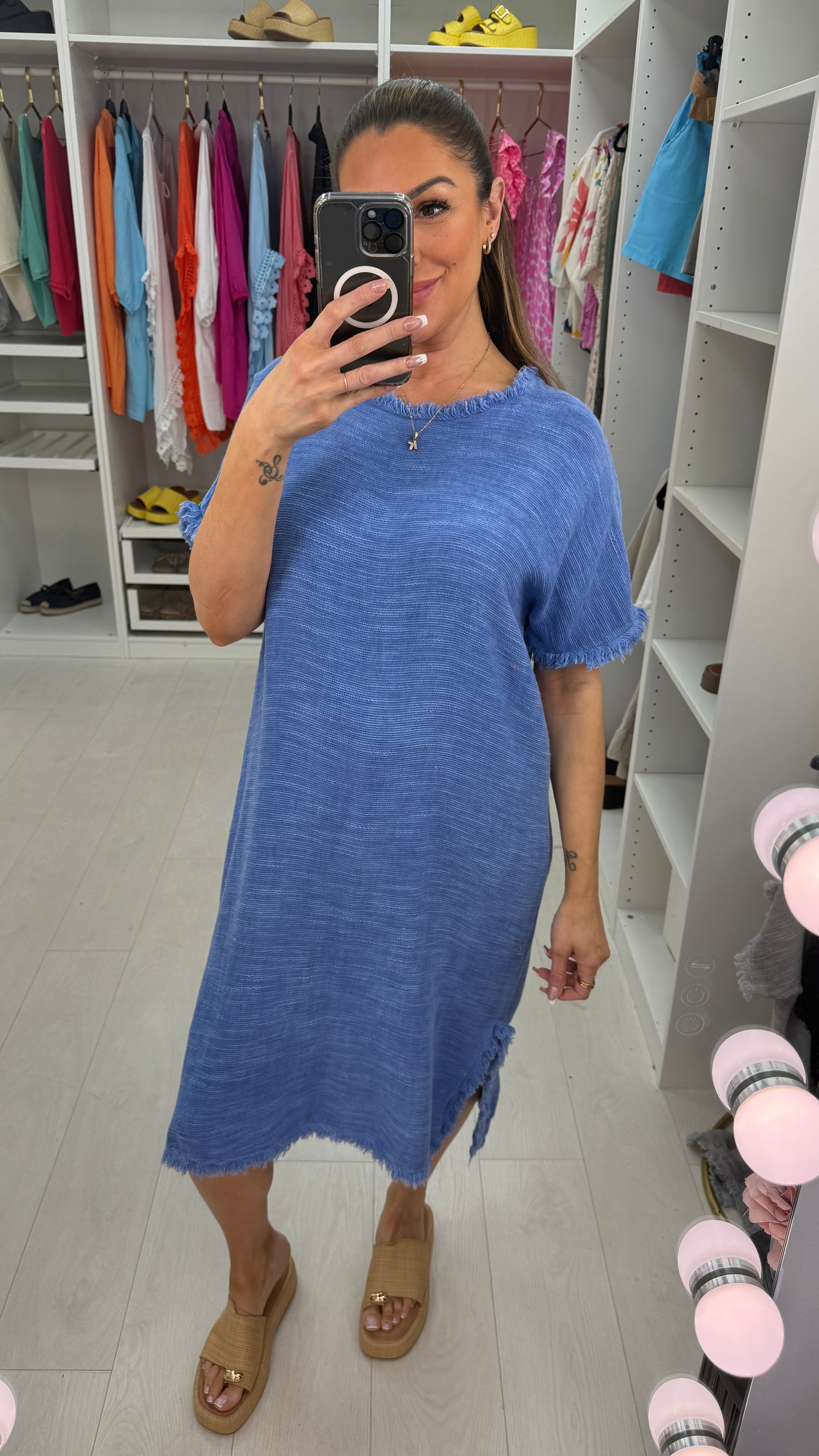 Leni Distressed Hem Midi Dress