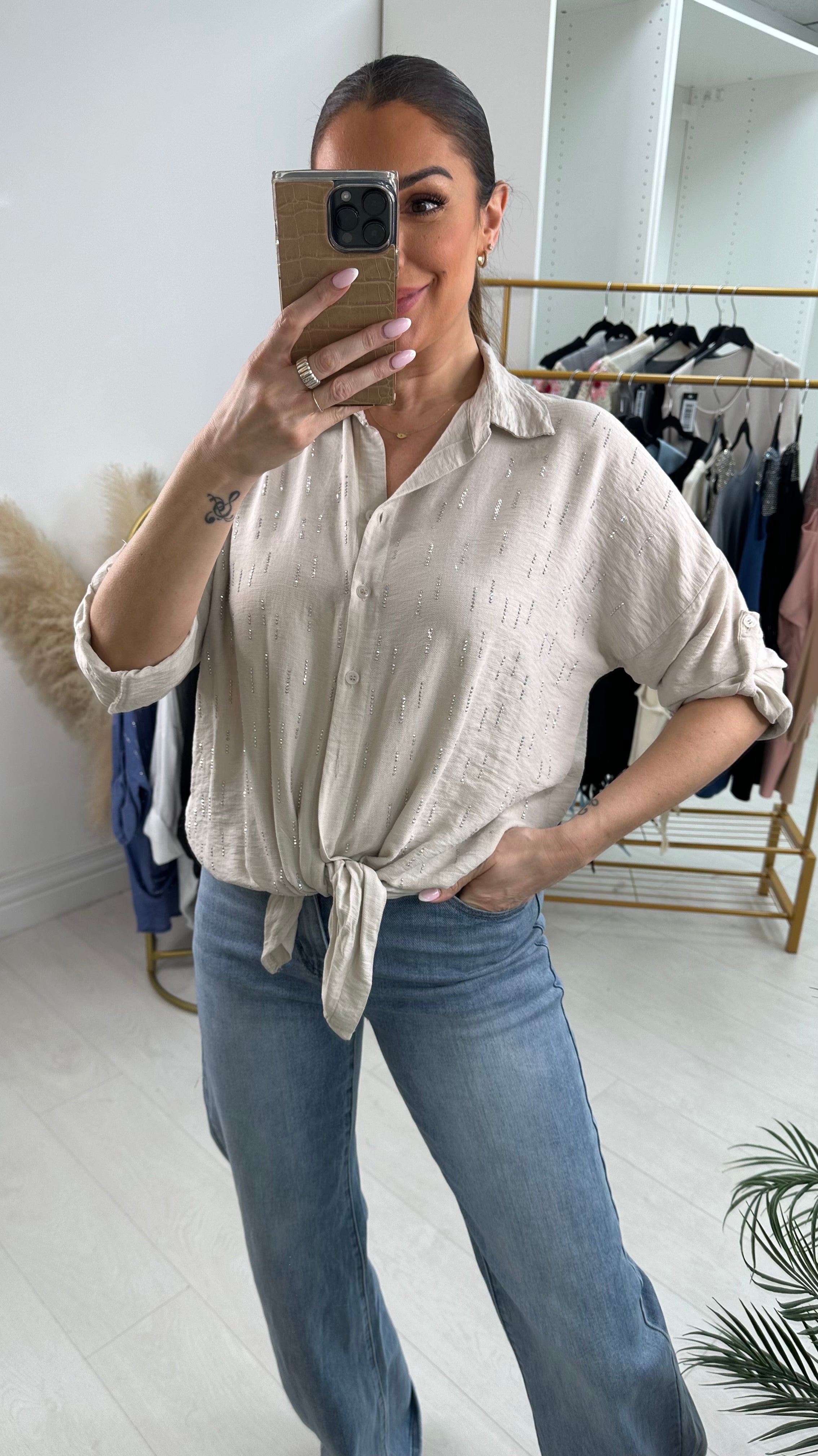 Parrell Crepe Diamante Detailed Shirt