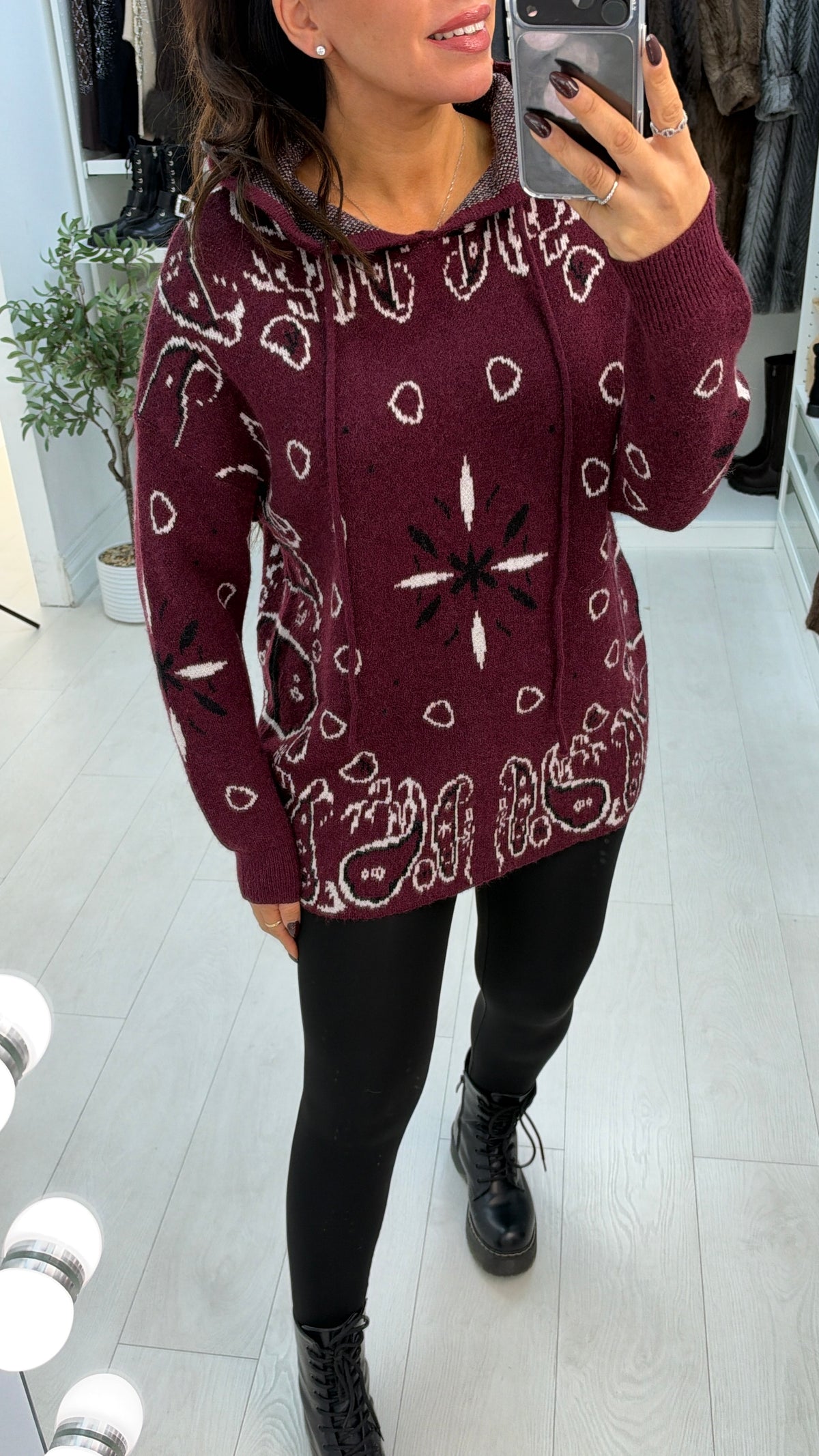 Oriavella Bandana Print Knit Hoodie