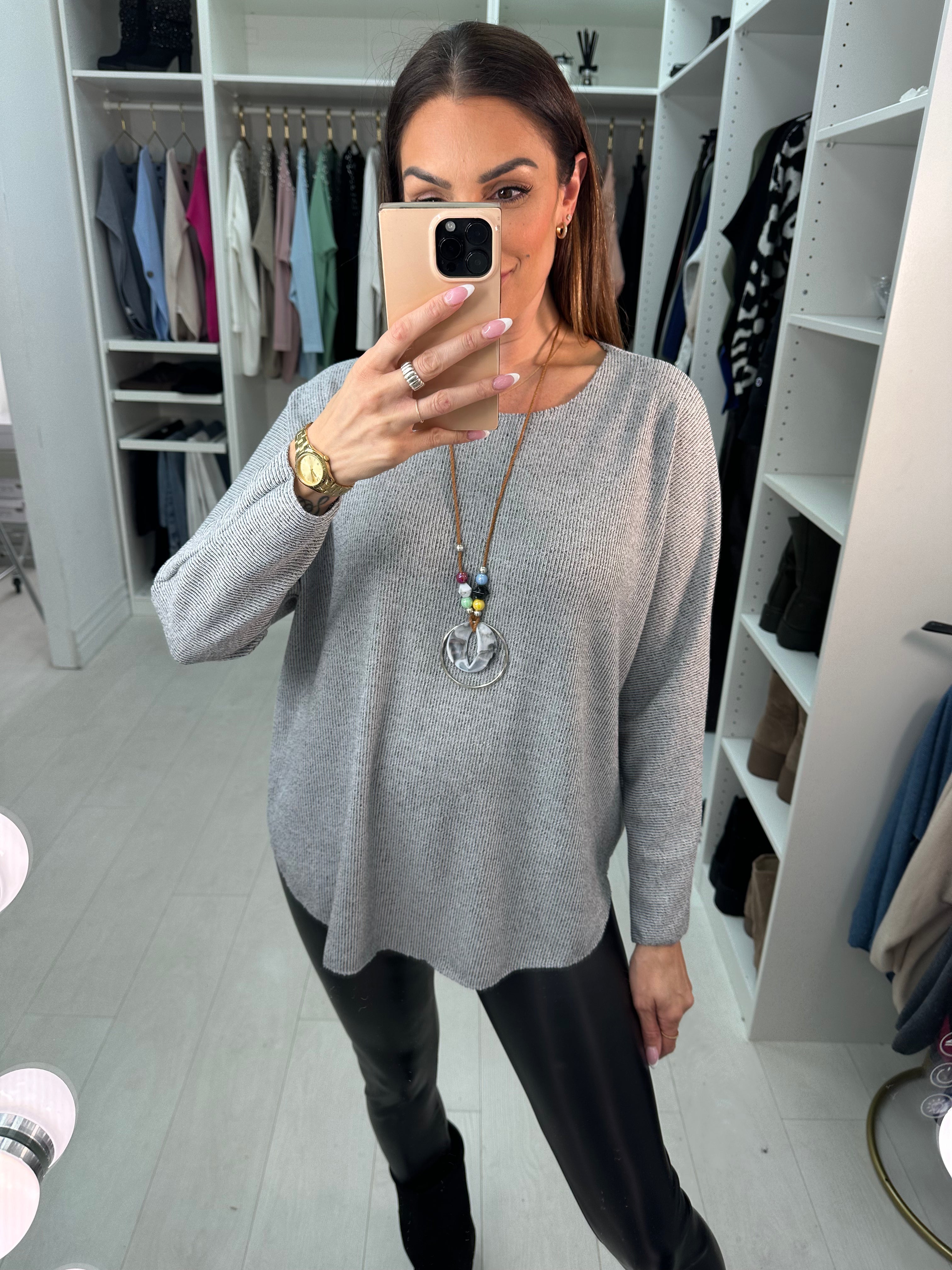 Tracy Plain Thin Knit Necklace Jumper