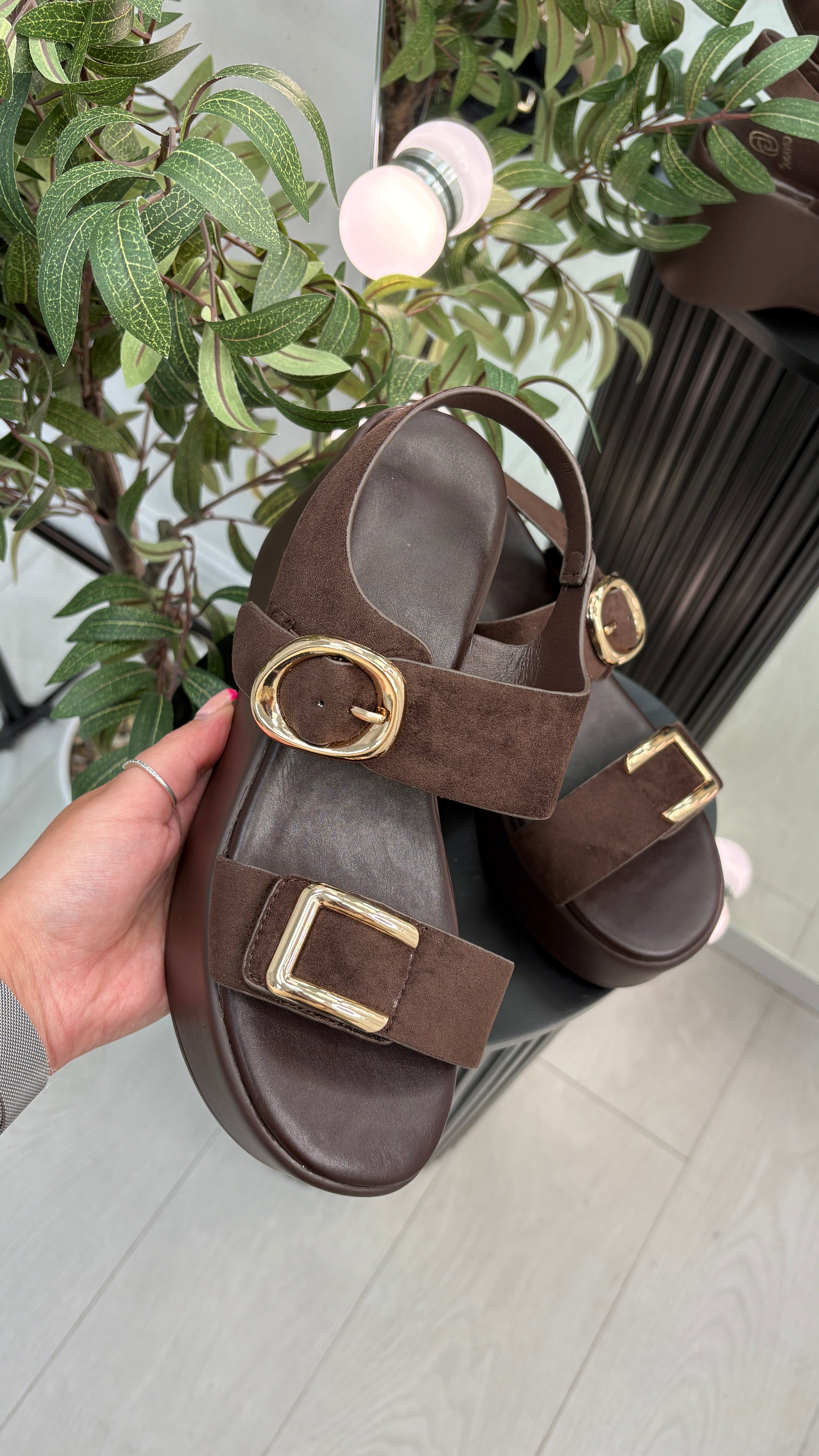 Jilly Faux Suede Buckled Platform Sandals