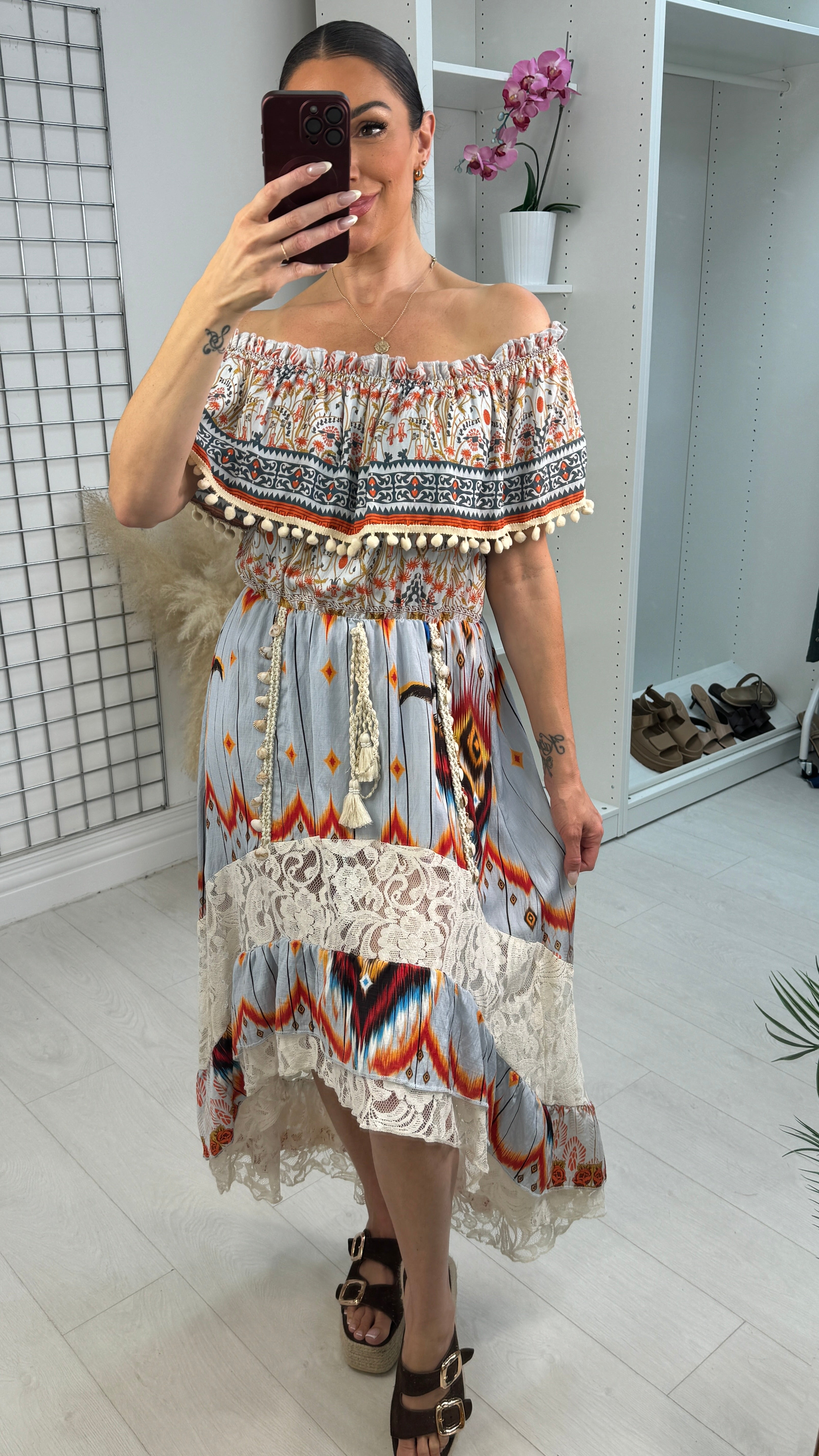 Serena Bohemian Bardot Maxi Dress