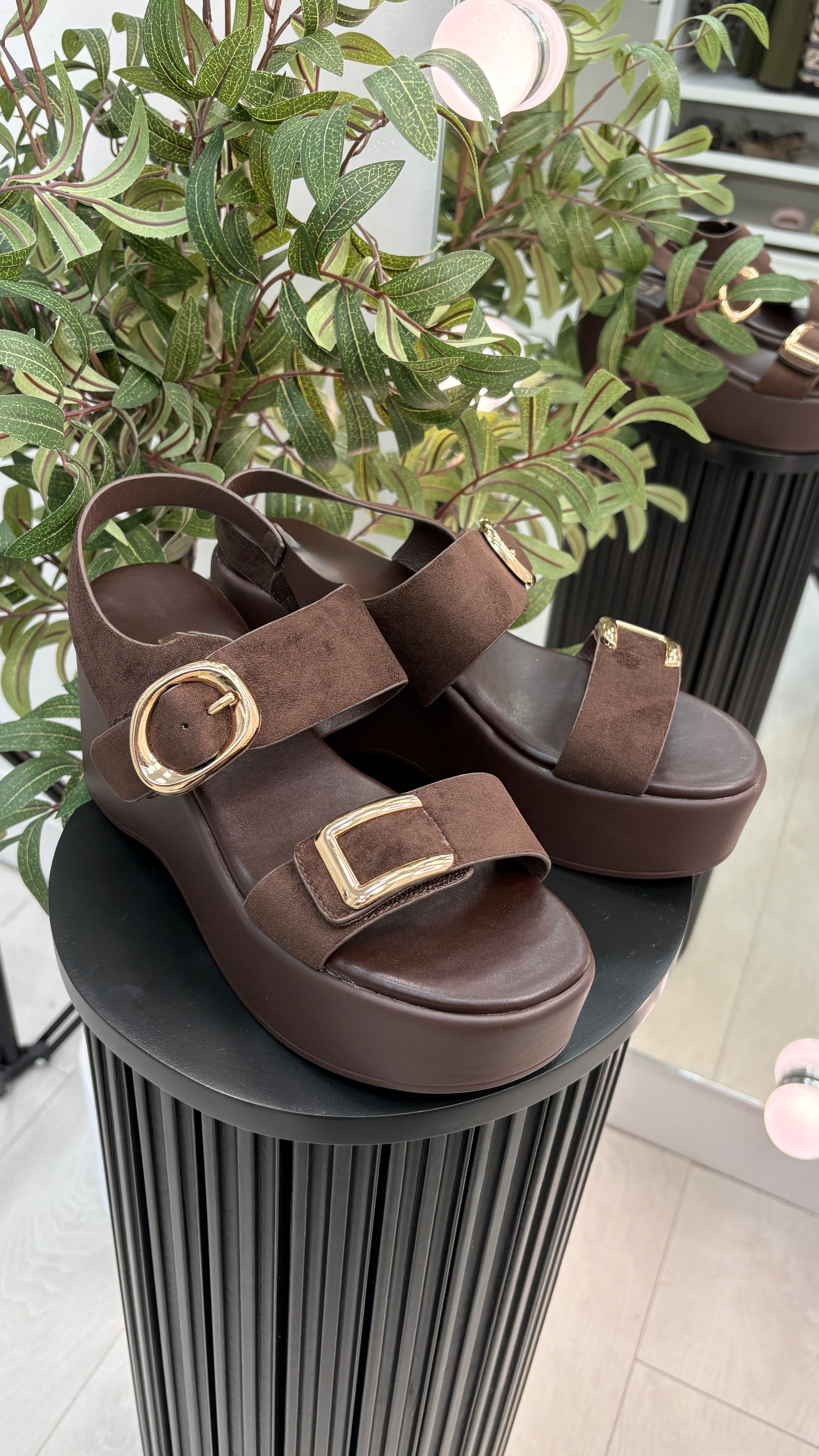 Jilly Faux Suede Buckled Platform Sandals