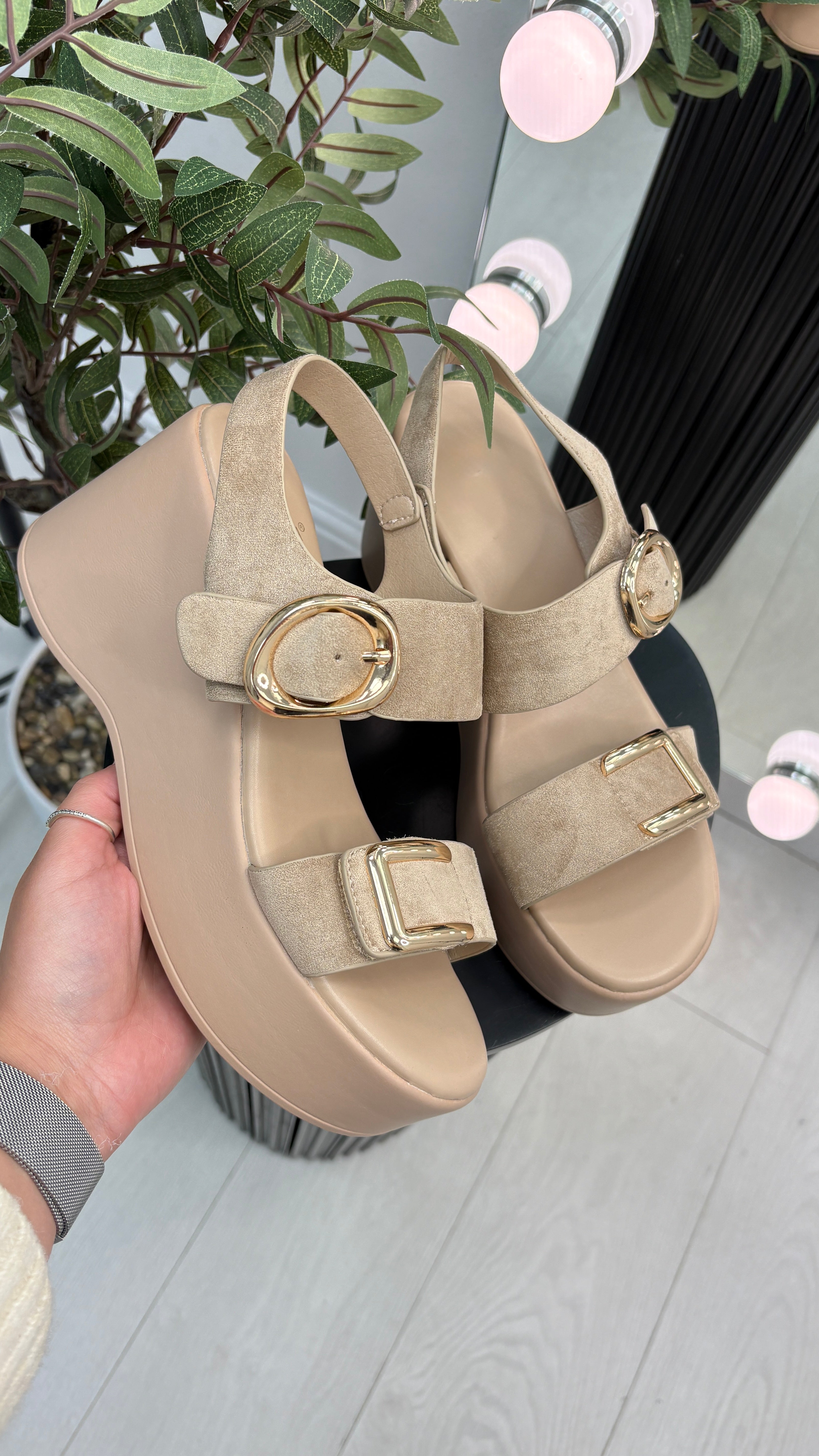 Jilly Faux Suede Buckled Platform Sandals