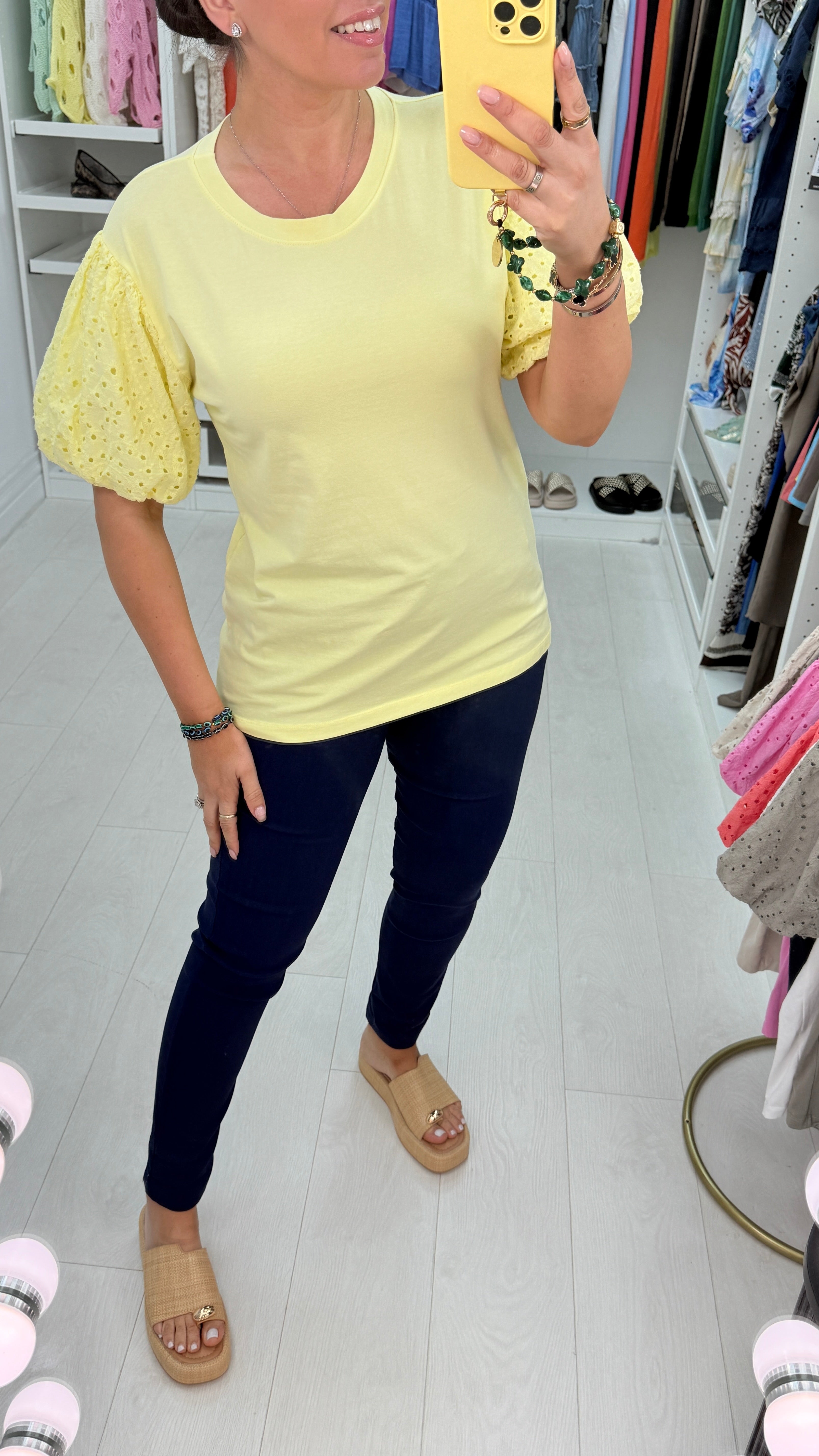 Quinny Plain Broidery Ballon Sleeve Top