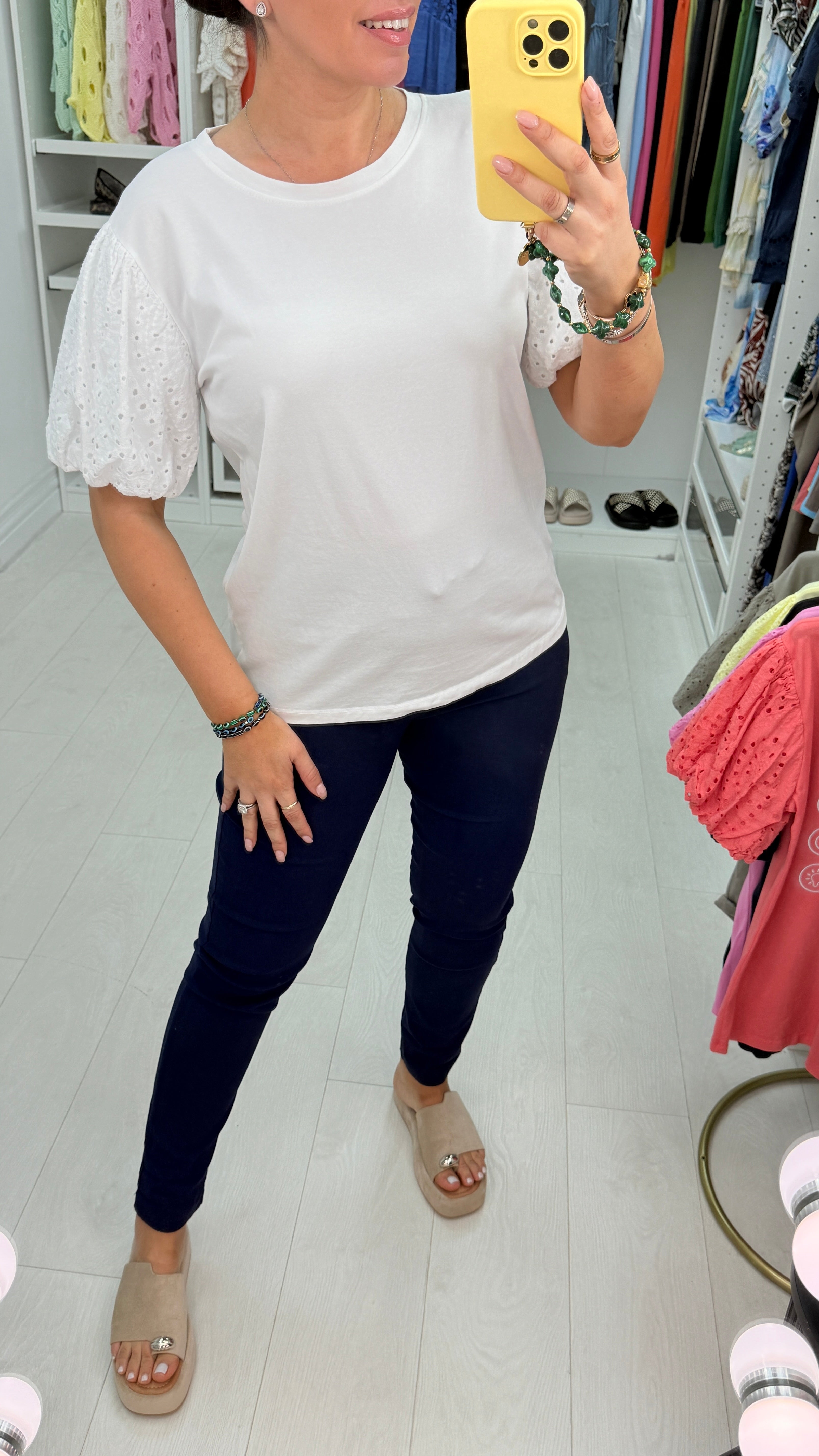 Quinny Plain Broidery Ballon Sleeve Top