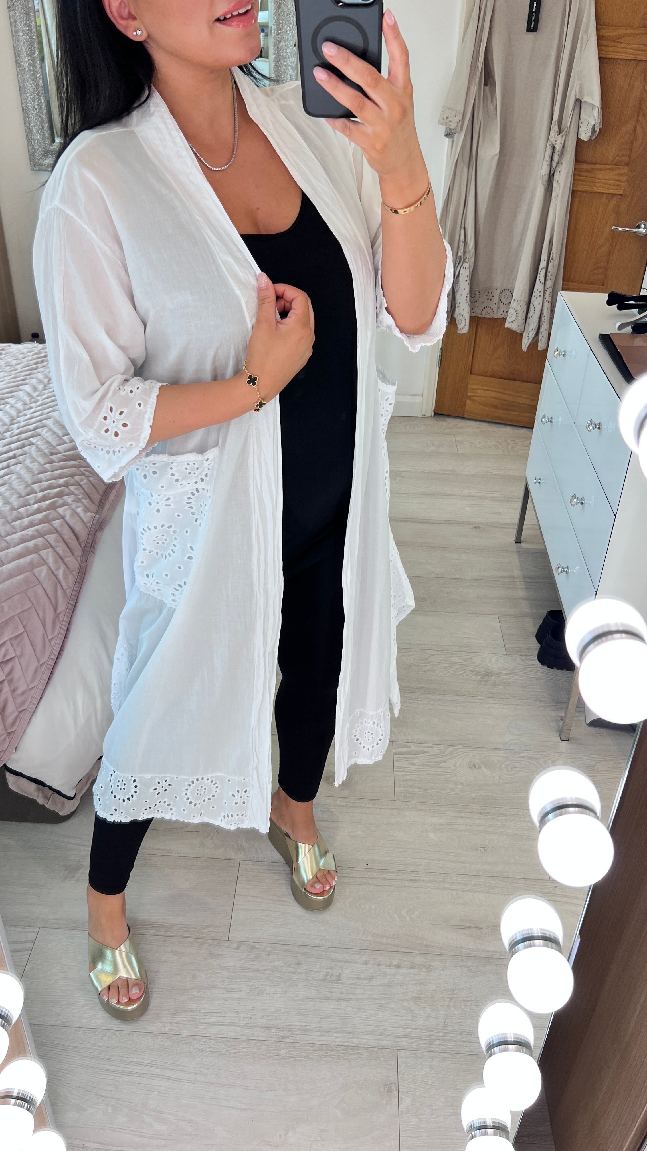 Haiti Longline Broderie Trim Kaftan Top