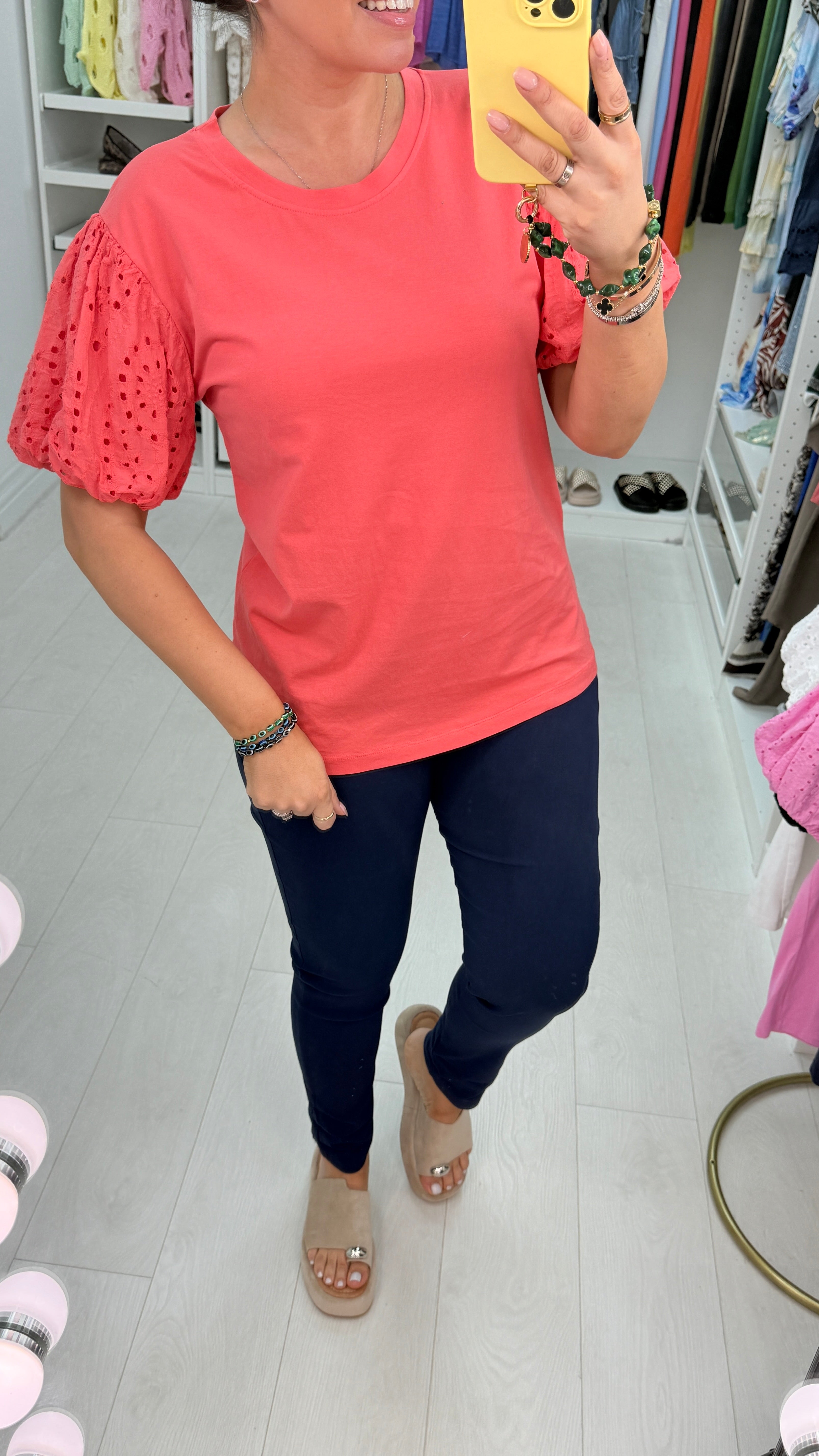 Quinny Plain Broidery Ballon Sleeve Top