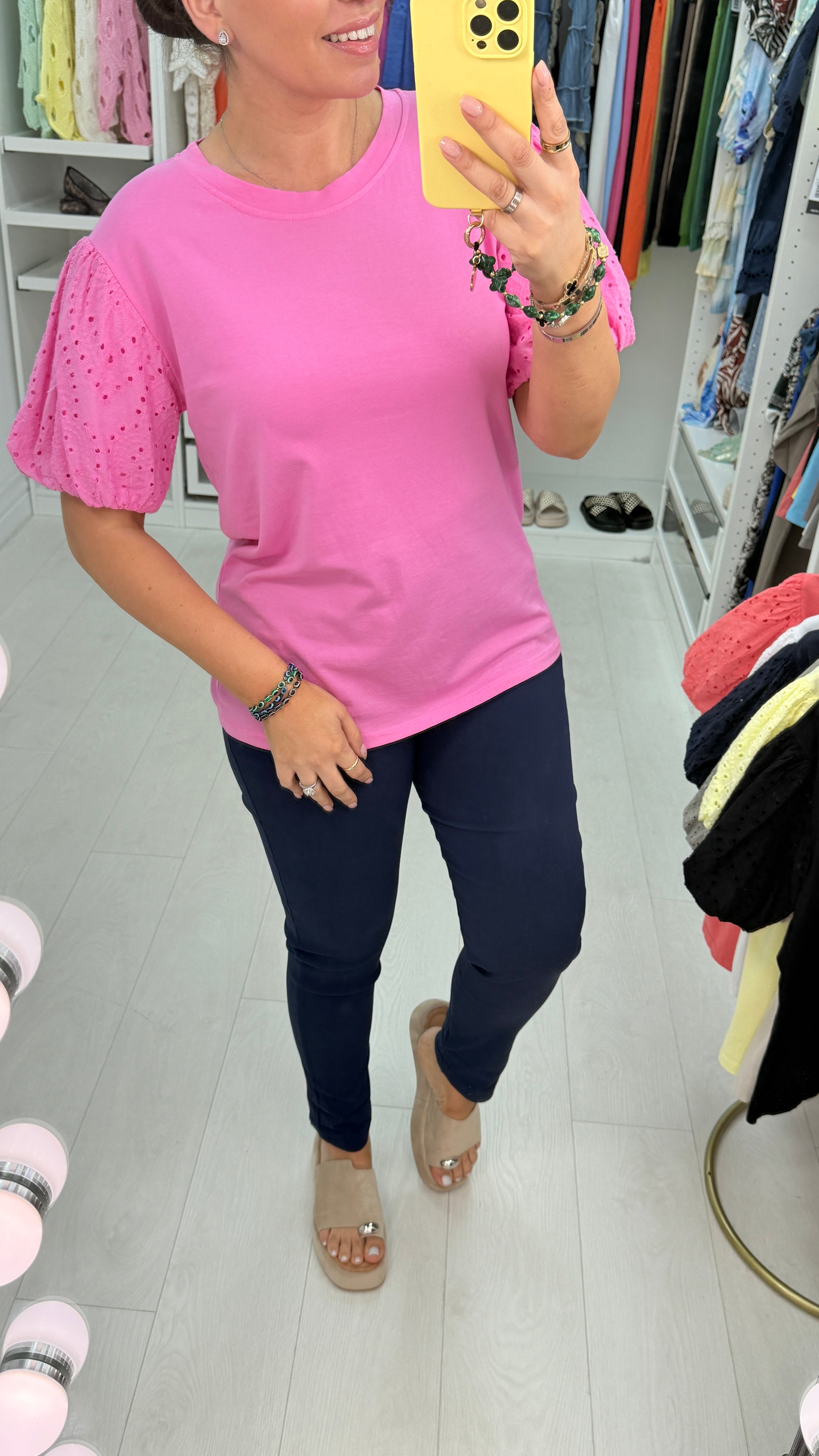 Quinny Plain Broidery Ballon Sleeve Top