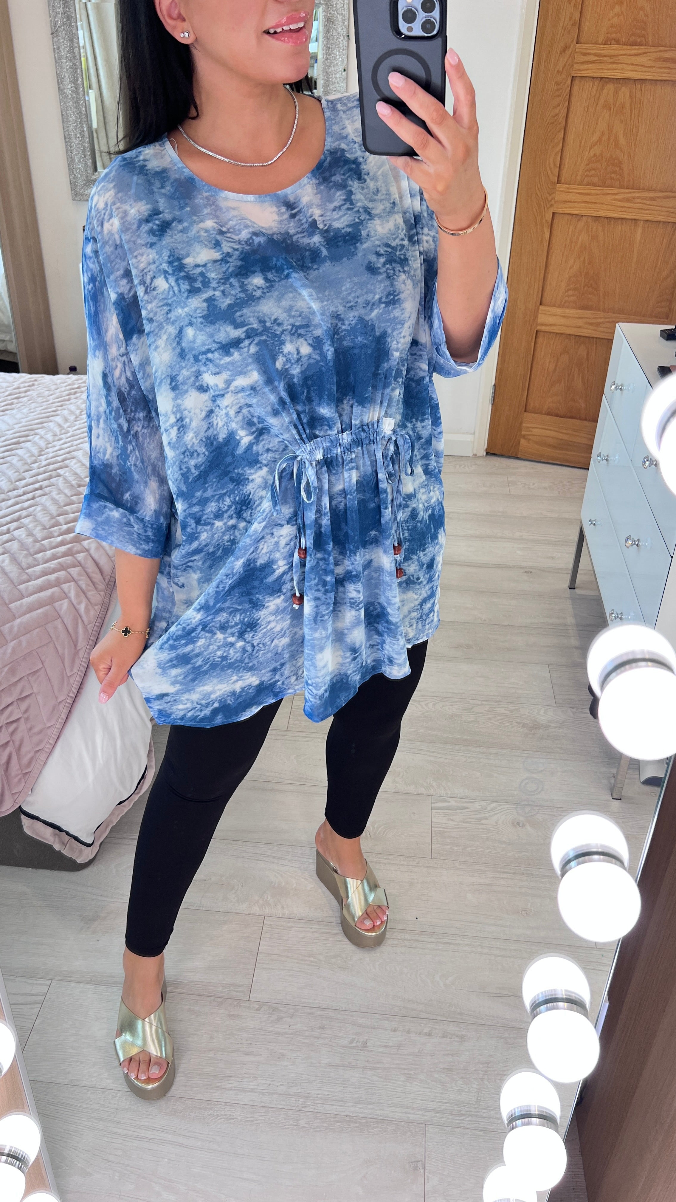 Imogen Cloud Print Tie Front Detail Kimono Top